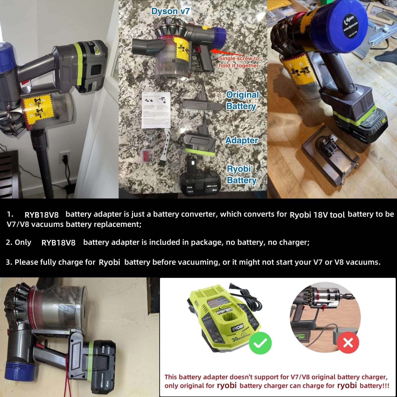 for V8 Battery Adapter, Convert Power Tool Battery to for V8 Battery Replacement (for Ryobi 18V to for Dyson V8 Battery) 6