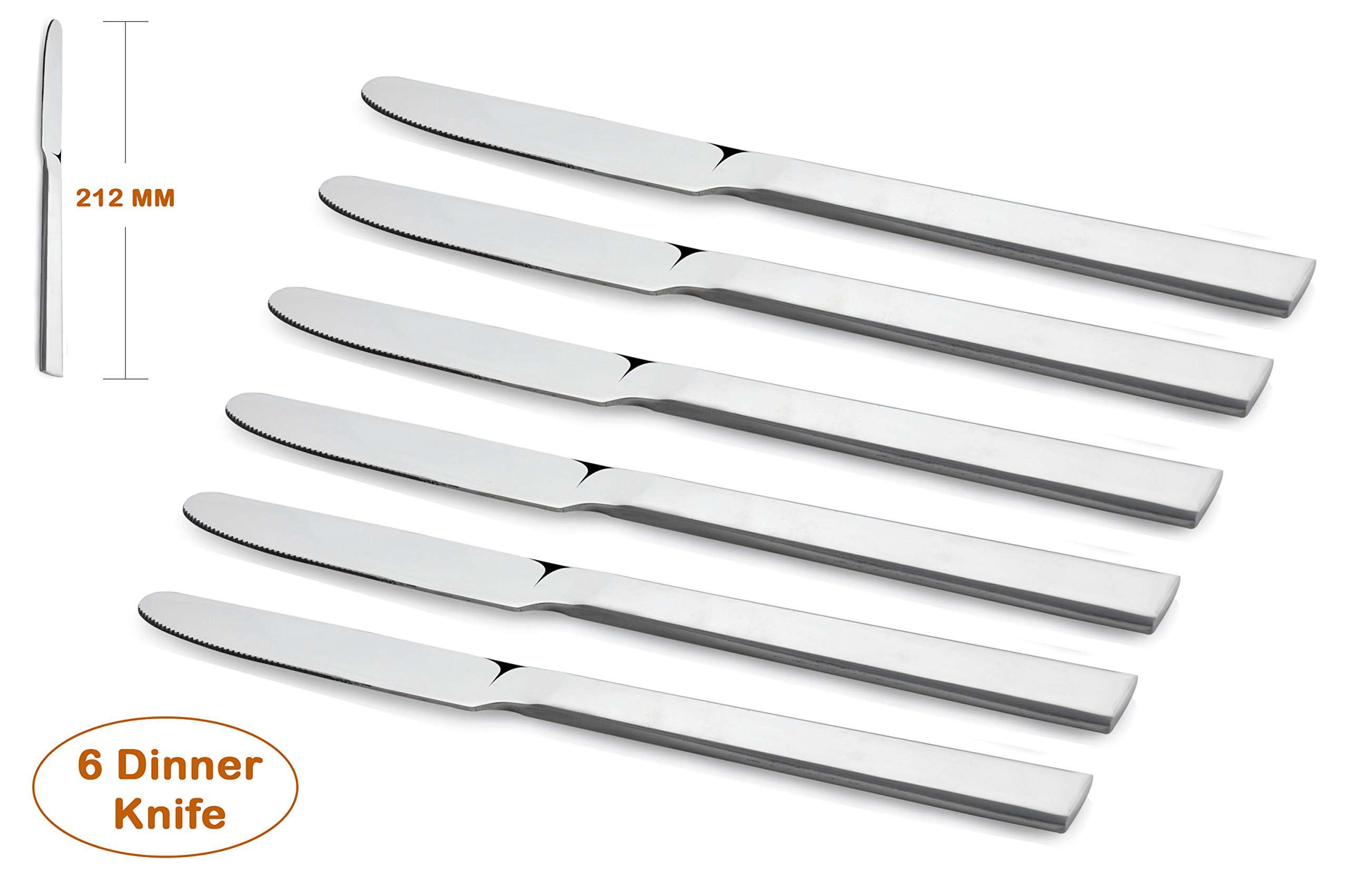 KOKO Gleen Stainless Steel Dinner Knife Set of 06 Pcs, Knife Cutlery Set for Cheese Bread, Jam, Rust Proof High Durable Stylish Dishwasher Safe Sliver, Size 22 cm 4