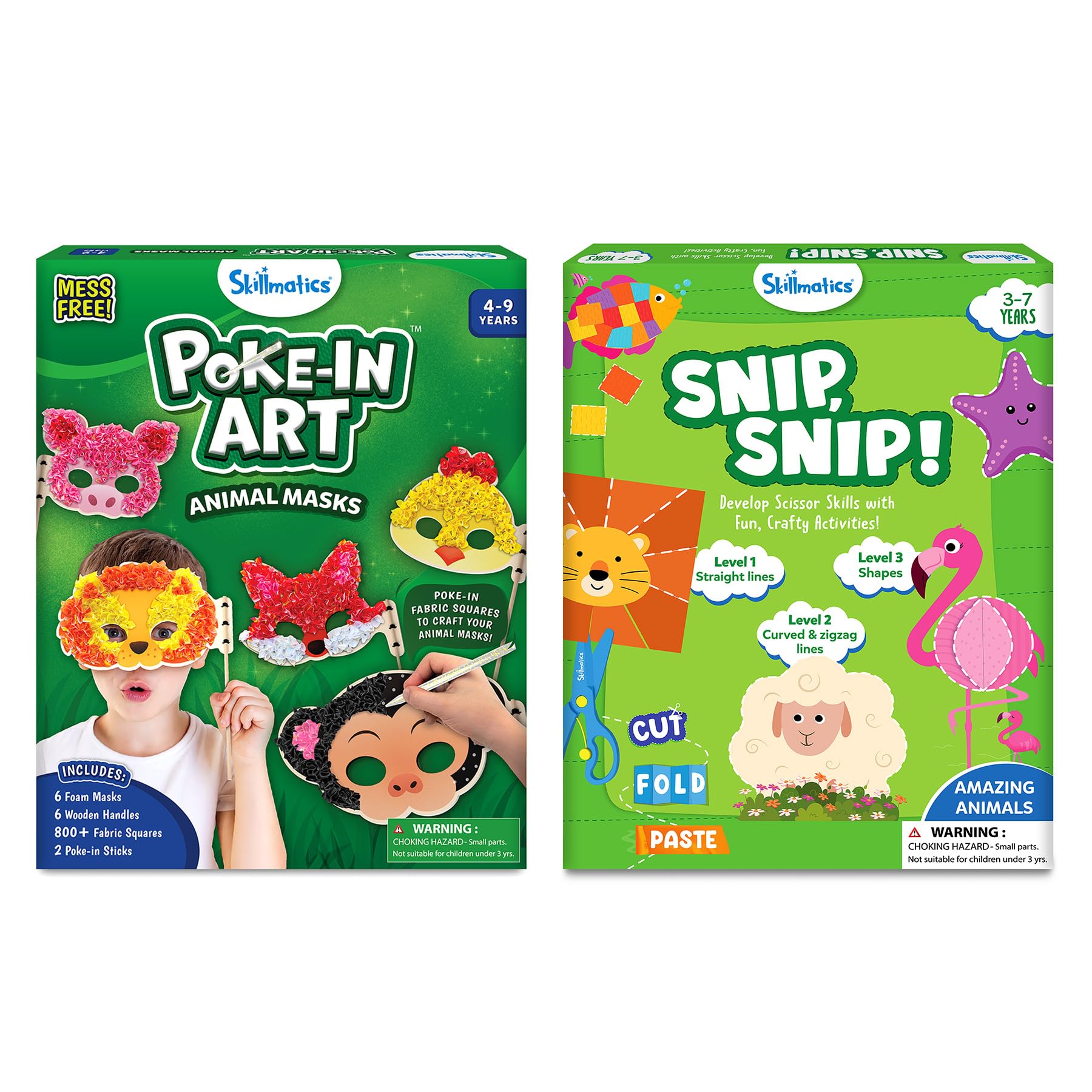 Skillmatics Poke-in Art - Animal Masks & Snip Snip Animals Bundle, DIY Craft Activity for Kids, Gifts for Toddlers, Girls & Boys Ages 3, 4, 5, 6, 7, 8, 9