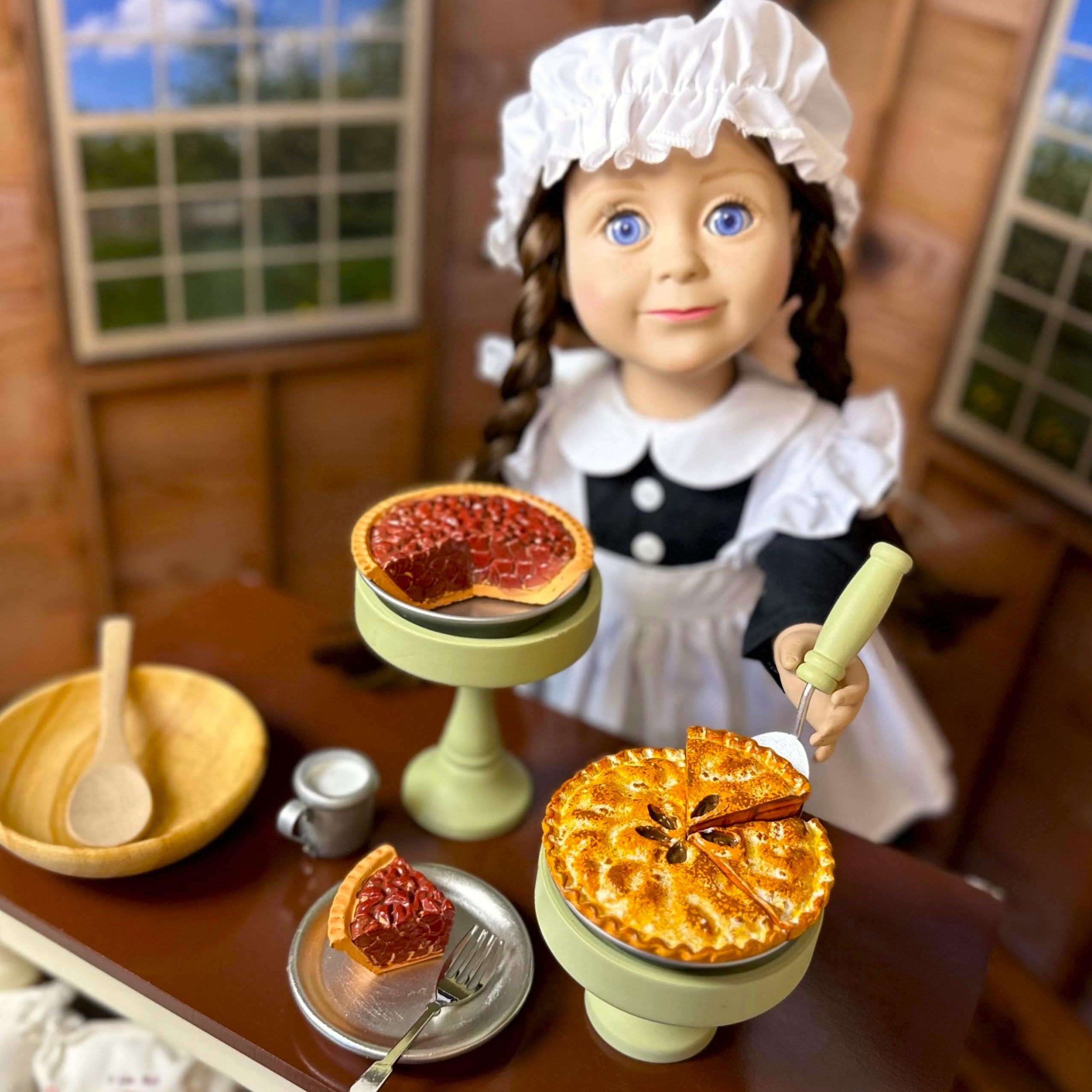 THE QUEEN'S TREASURES 18 Inch Doll Bakery Food Accessories, Yummy Pecan and Apple Pies with 2 Slices, 2 Metal Pie Pans, 2 Cake Stands. Compatible with American Girl 5