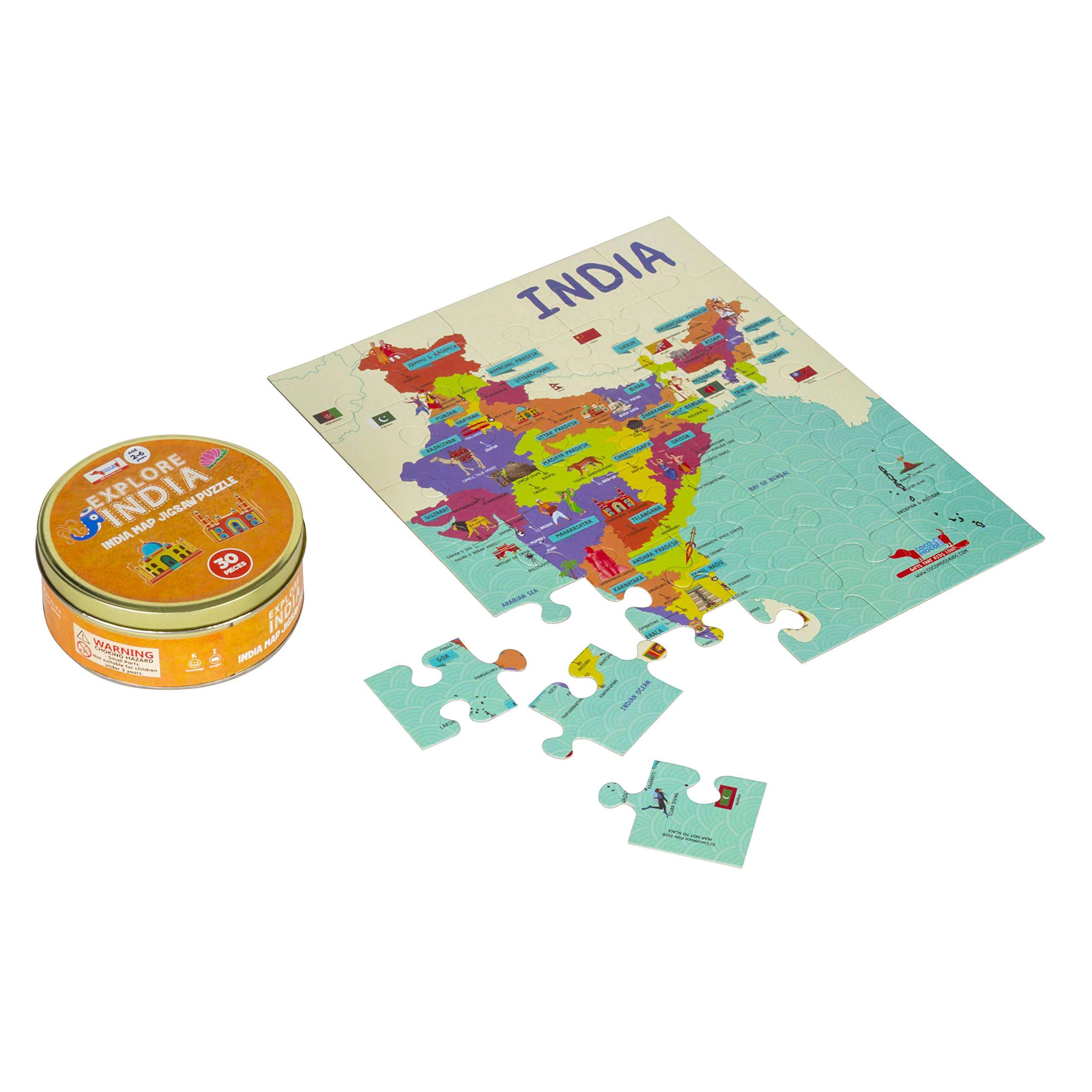 CocoMoco Kids India Map Jigsaw Puzzle 30 Pieces - Combo of 5 Pieces - Return Gifts for Kids Birthday Party Unique Learning Toys for 4-6 Year Old Boys Girls 4
