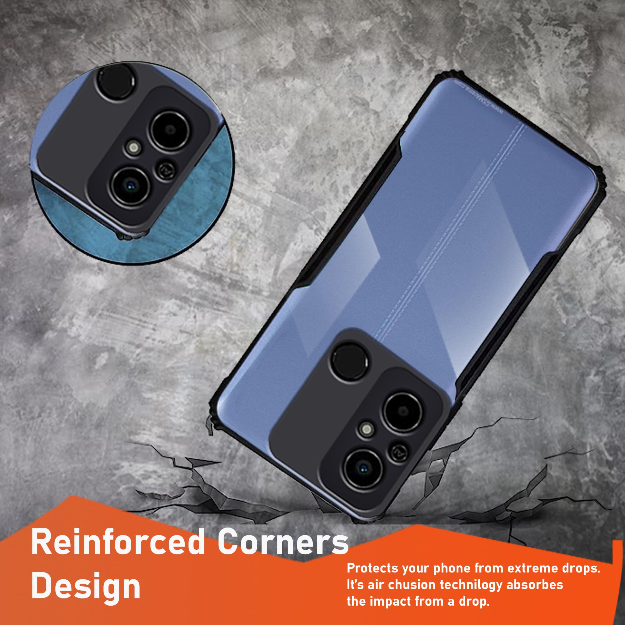 Knotyy Redmi 12C Back Cover Case, Camera Bump Protection, Slim Stylish Matte Design, Shockproof Case with Edge Bumpers (Steel Black) 3