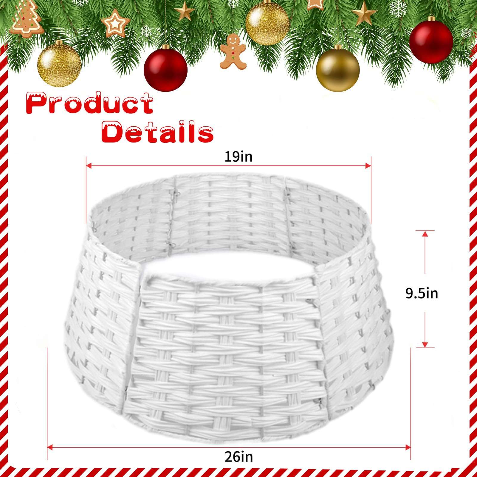 Christmas Tree Collar, Christmas Tree Base Cover, Plastic Wicker Christmas Tree Ring Basket for Artificial Christmas Trees Decoration, 26Inch Diameter White 3