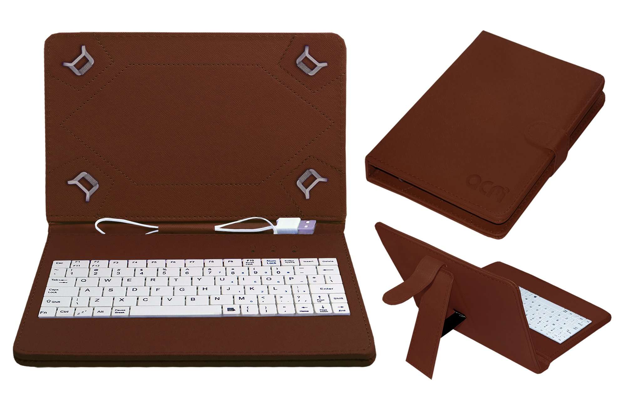 Acm USB Keyboard Case Compatible with Karbonn Cosmic Smart Tab 10 Tablet Cover Stand Study Gaming Direct Plug & Play - Brown 3