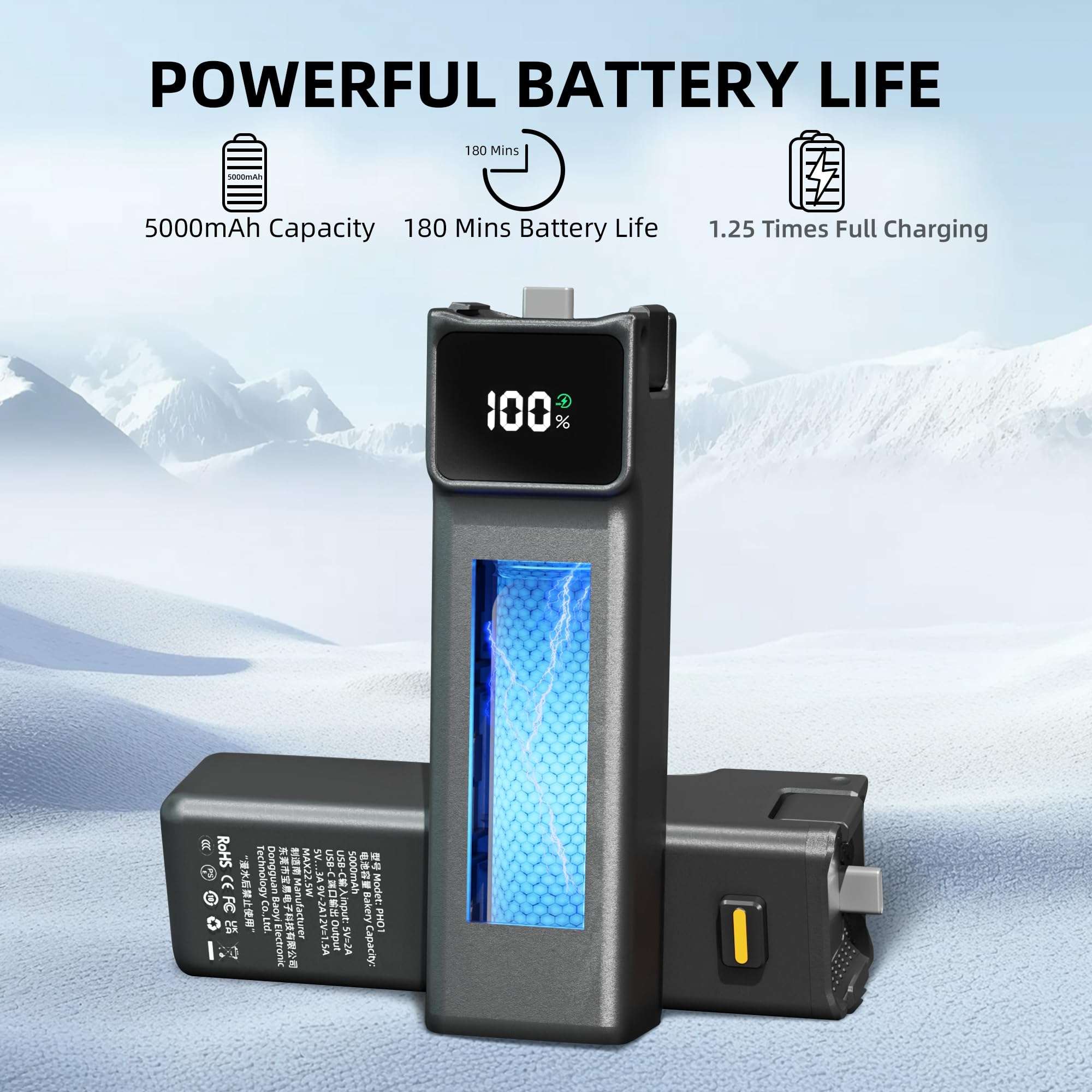 Battery Handle Compatible with DJI Osmo Pocket 3 Accessories, with Digital Screen for Pocket 3 Battery Grips for Xtra Muse Built-in 5000mAh Battery Fast Charging and Reserved 1/4”Thread 5