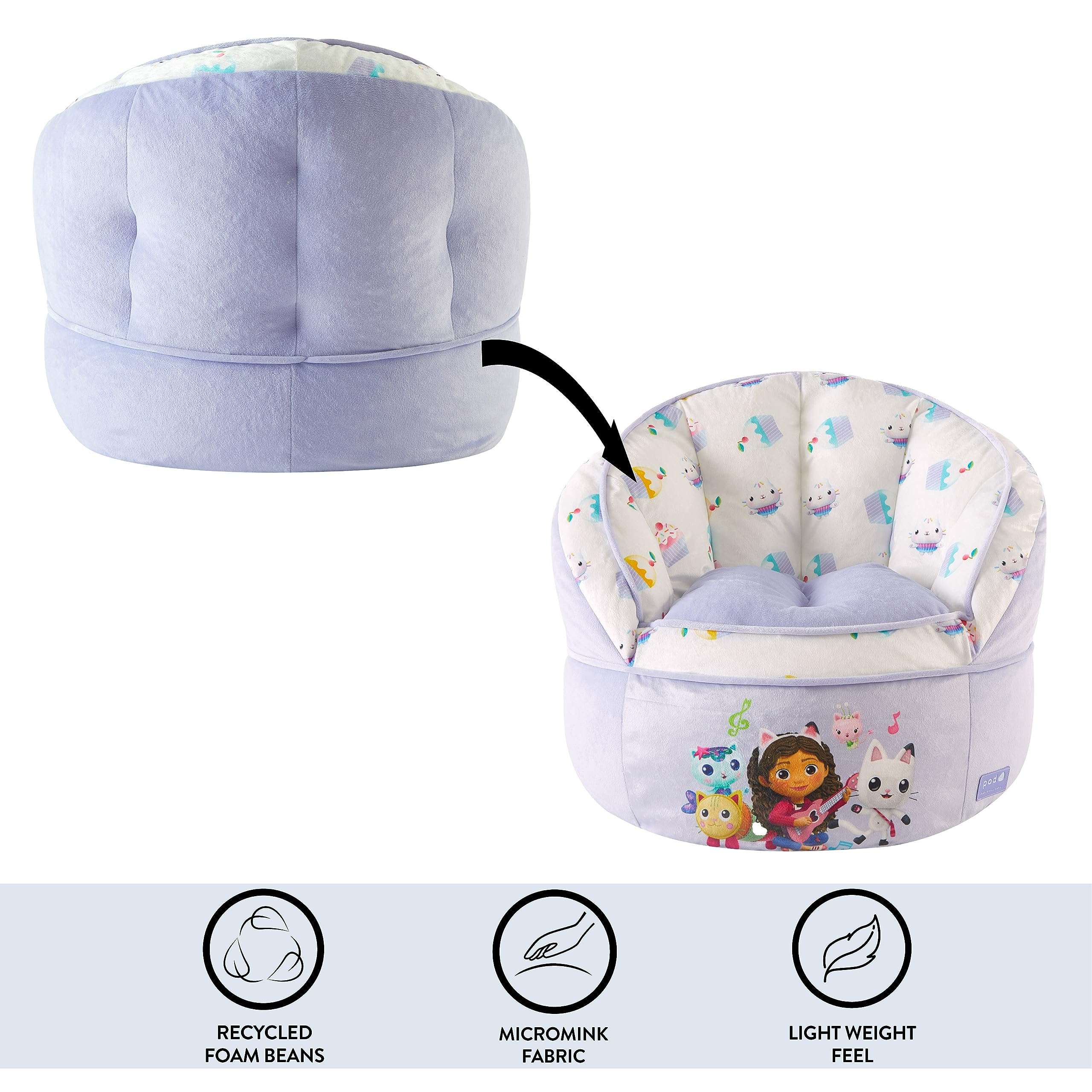 Idea Nuova Gabbys Dollhouse Purple Round Bean Bag Chair for Kids, Ages 3+, Large 4