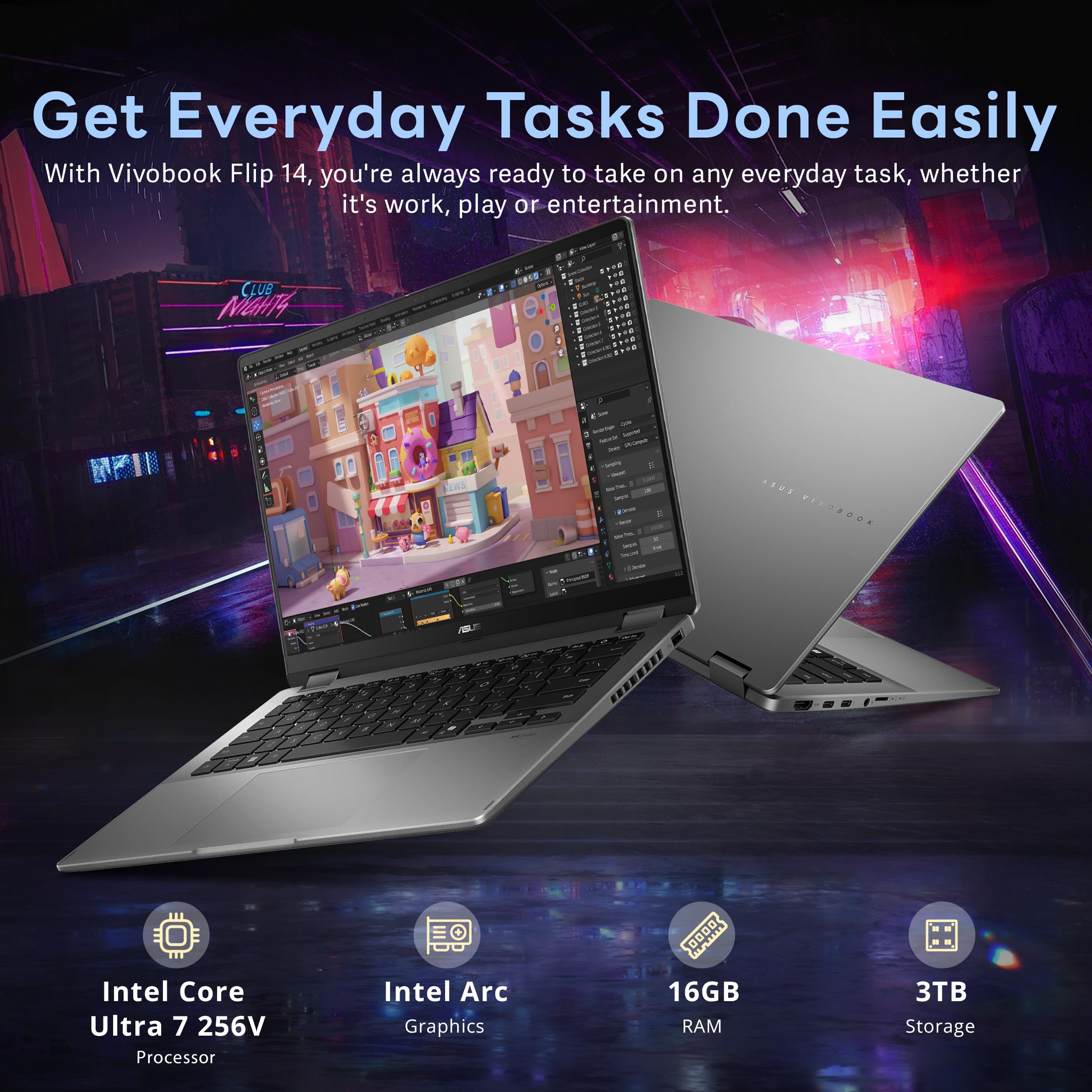 ASUS Vivobook Flip 14" 2-in-1 WUXGA Touch Laptop, Intel Ultra 7 256V, 16GB LPDDR5, 3TB Storage (2TB SSD+1TB Docking Station), Intel Arc Graphics, Backlit Keyboard, Webcam, Wi-Fi 6, Win11 Pro, Gray 4
