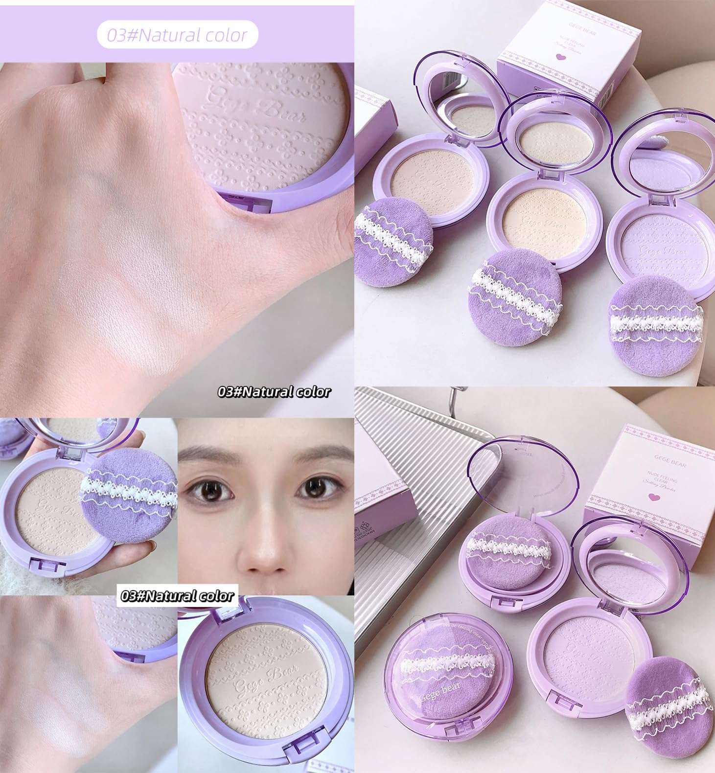 Gege Bear Clear Setting Powder | Dewy Natural Glow | Long Lasting | Super Blendable | High Performance | Full Coverage | Super Stay | Fix Compact for Makeup Setting | Oil Control | Lightweight Flawless Soft & Smooth | Best Compact Powder for Women Girls (01# Vitality, 8g) 5