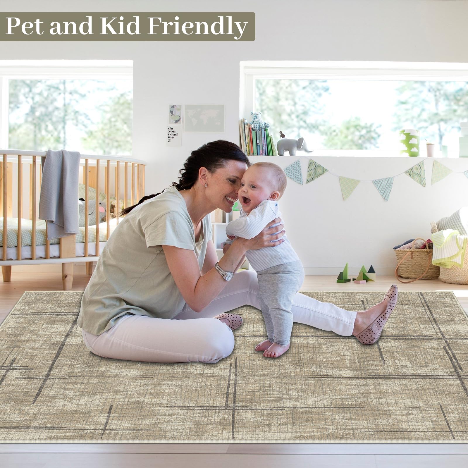 3'x5' Modern Area Rug for Living Room Non-Slip,Machine Low-Pile Throw Soft Washable Area Rugs,Khaki Rug for Bedroom Kitchen Dining Room Laundry 5