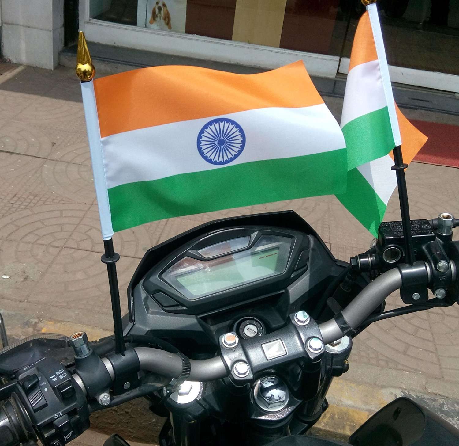 Dhwaj Flag Indian Tricolor Flag for Bikes and Activa - National Roto Flag for Vehicles with Stand - Pack of 3 Flags 4