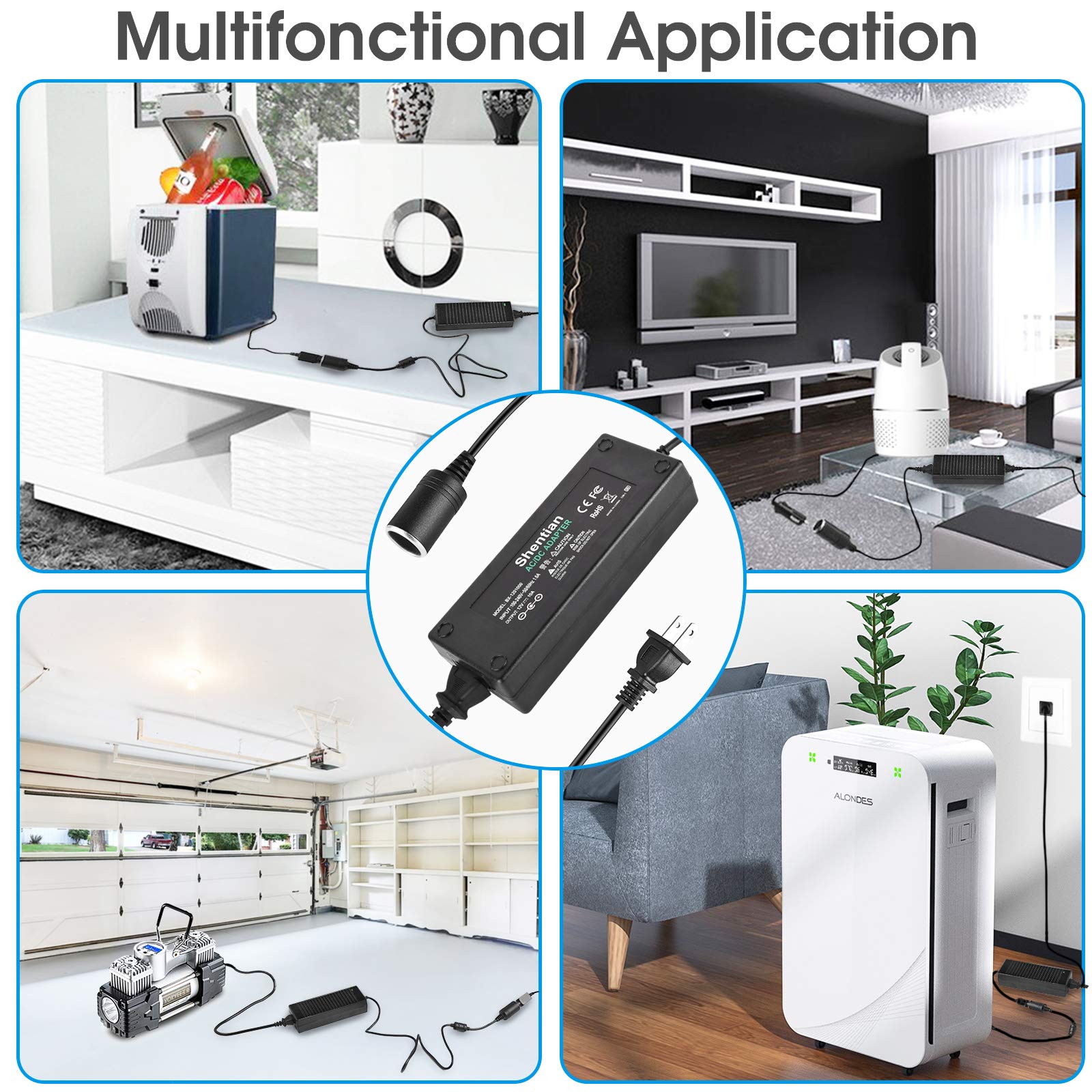 Shentian Power Supply Cigarette Lighter Socket AC to DC Adapter 110V-240V to 12V Car Power Charger Converter Black (12V 15A 3pin Power Supply) 5