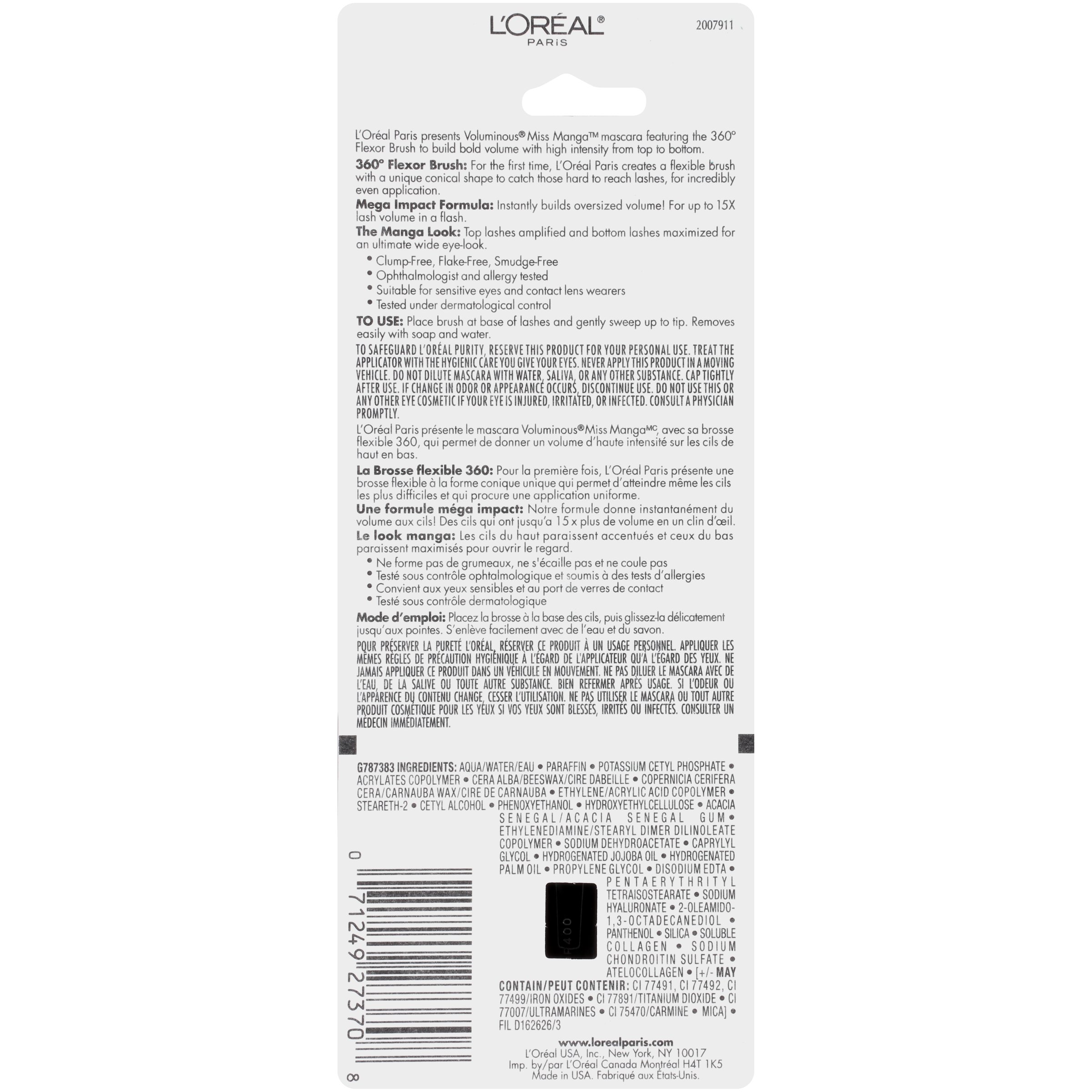 L'Oréal Paris Voluminous Miss Manga Washable Mascara, Black, 0.27 fl. oz. 3