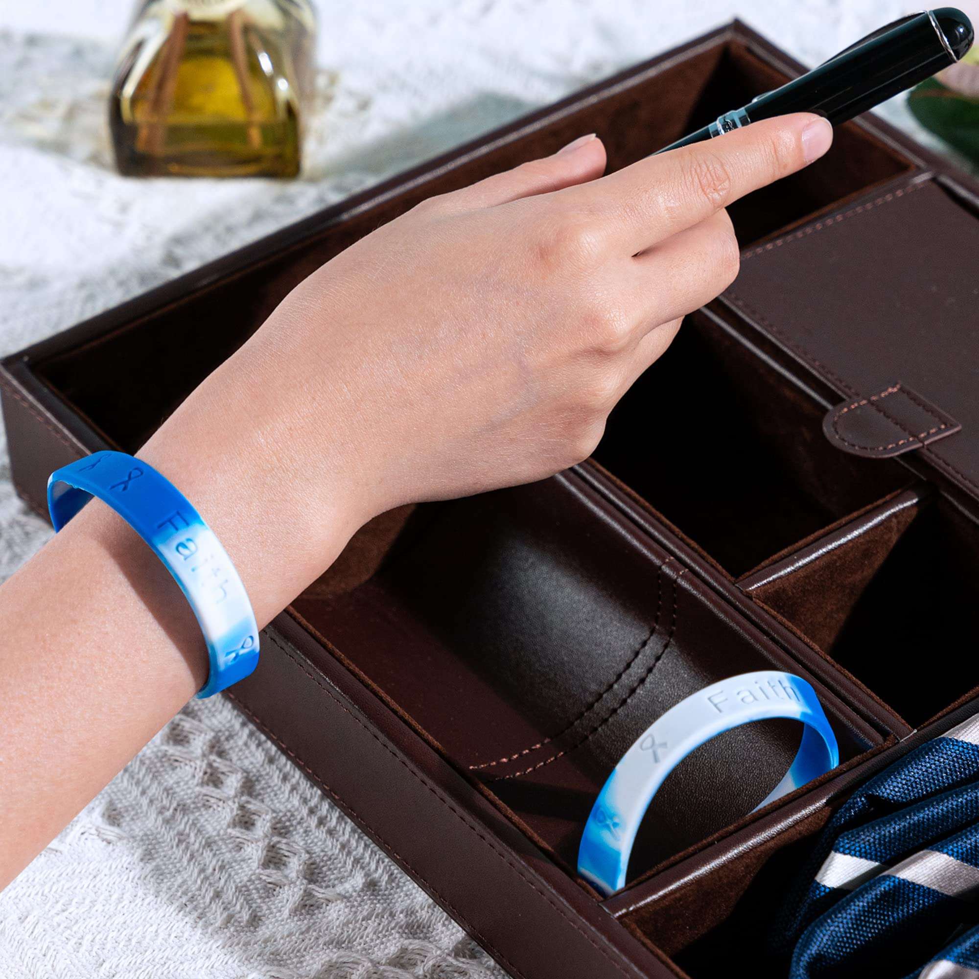 50 Pack Adult Blue & White Silicone Bracelets - Blue & White Silicone Bracelets for Lou Gehrig's Disease Fundraisers 4