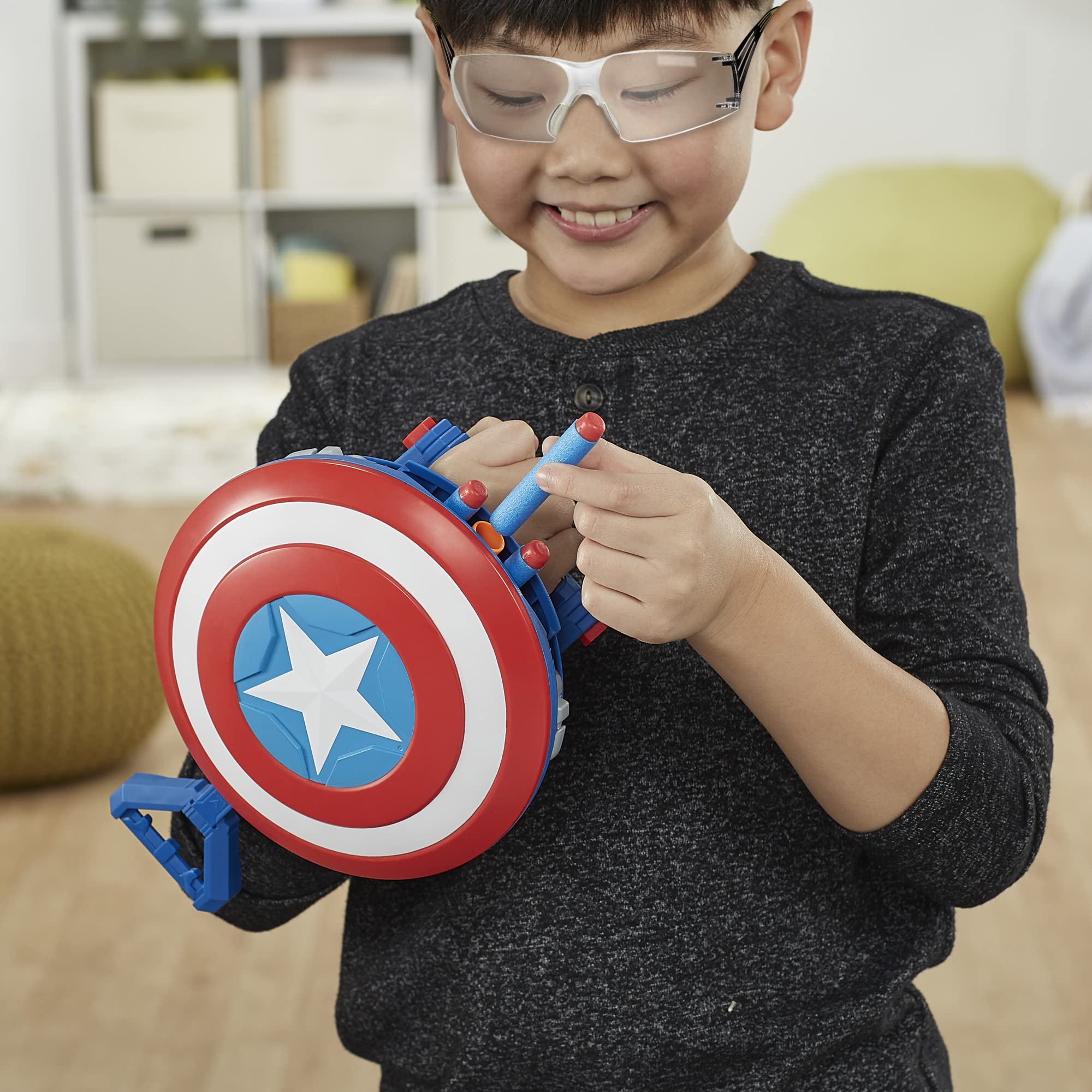 Marvel Mech Strike Mechasaurs Captain America Redwing Blaster, NERF Blaster with 3 Darts, Role Play Super Hero Toys for Kids Ages 5 and Up 5