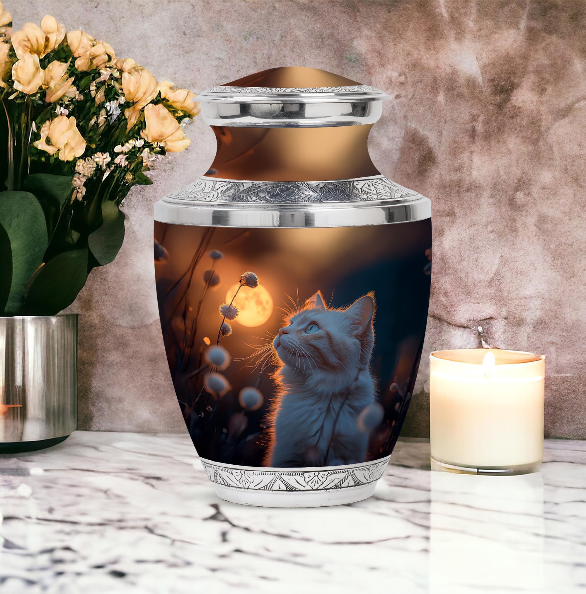 Cat Urn, Tribute Vessels for Loved Ones, Remembrance Jar for Ashes, Mini Memorial Containers, Decorative Canisters for Women, Funeral Keepsake Holder (Size - 10inch 1Pcs, 3inch 4Pcs) 6