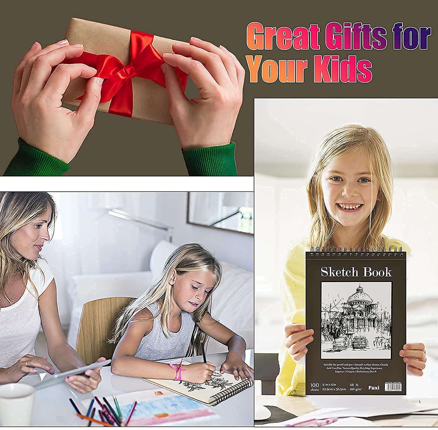 9 x 12 inches Sketch Book, Top Spiral Bound Sketch Pad, 3 Pack 100-Sheets Each (68lb/100gsm), Acid Free Art Sketchbook Artistic Drawing Painting Writing Paper for Kids Adults Beginners Artists 6