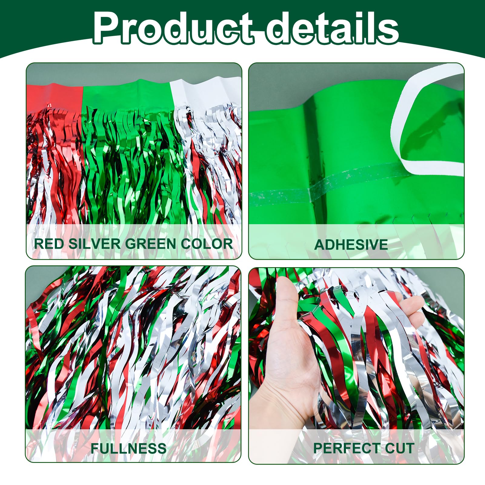 4PCS Christmas Table Skirt, Wavy Metallic Tinsel Foil Fringe Table Skirt Red White and Green Shiny Table Skirt Disposable Xmas Table Skirt Christmas Party Supplies Table Decorations 30 X 108 Inch 4