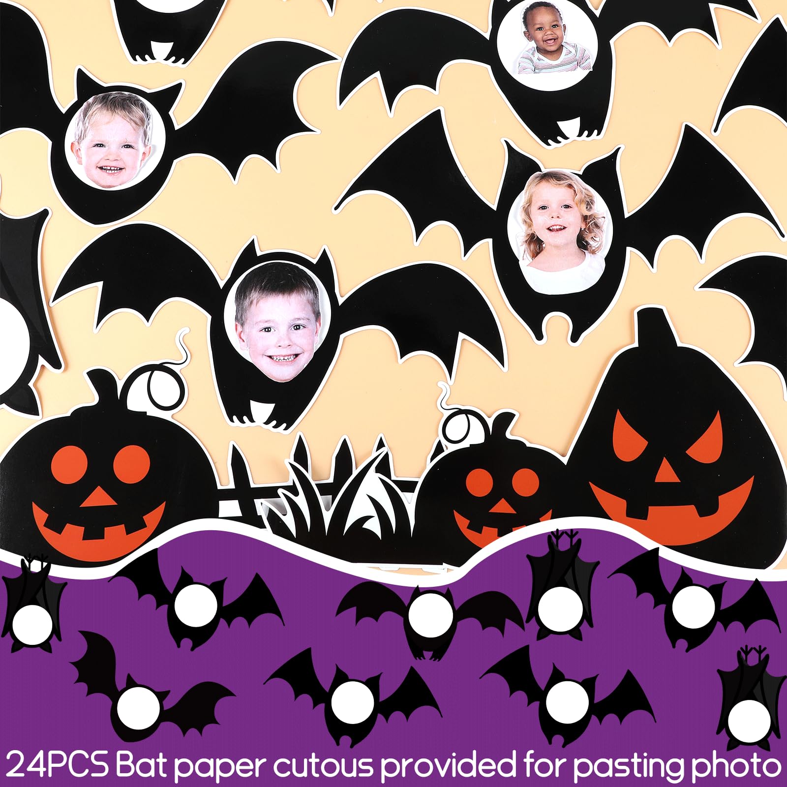 Happy Halloween Bulletin Board Decorations Set Bat Pumpkin Tree Paper Cutouts for Posting Photo Bat Cutouts with October Halloween Cemetery Scene for School Classroom Chalkboard Wall Decor Supplies 6