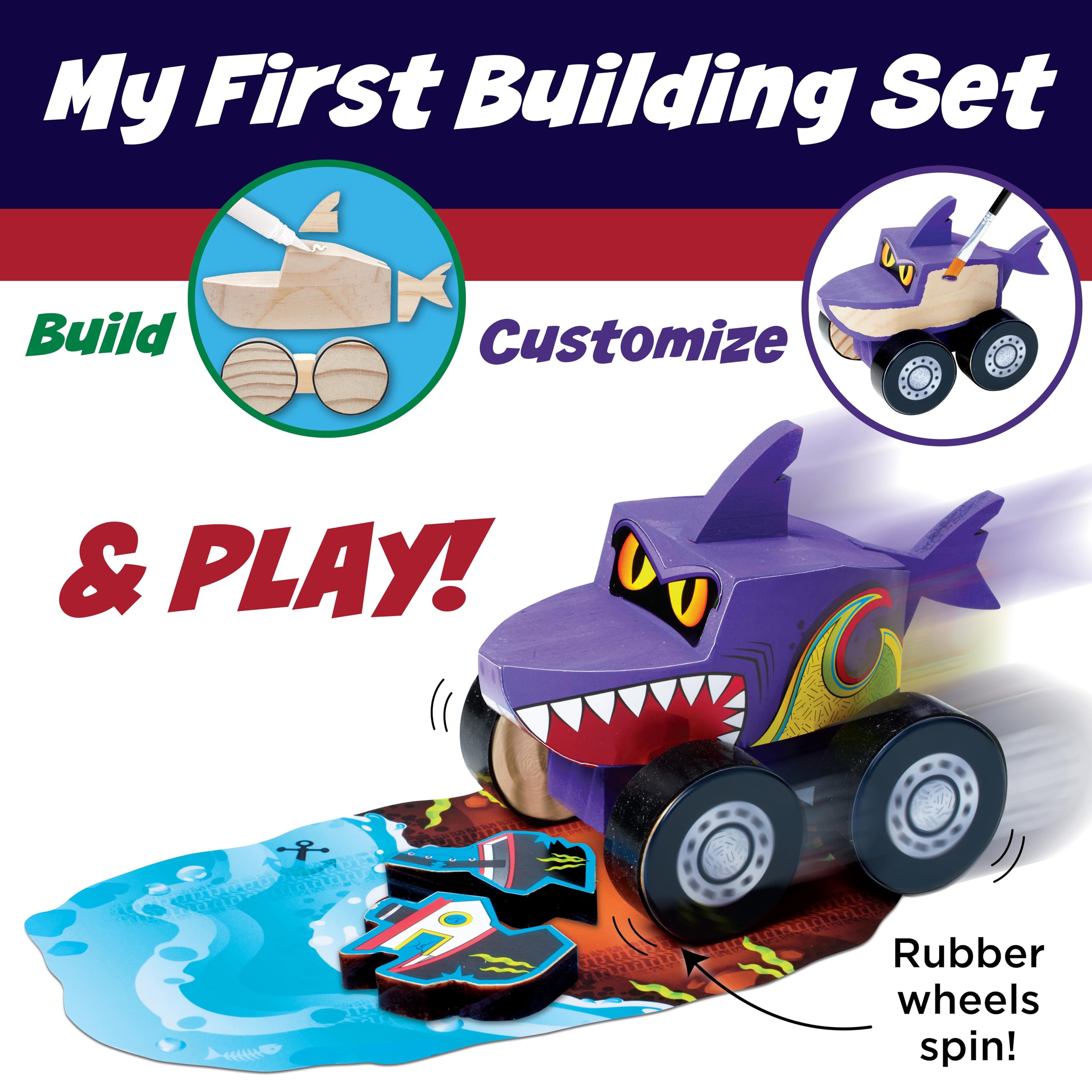 Creativity for Kids Buildeez! Easy Wooden Model Set: Monster Shark Truck, Chomper - Arts and Crafts for Kids, STEM Kids Building Kit, Monster Truck Toys for Boys Ages 5-8+ 5