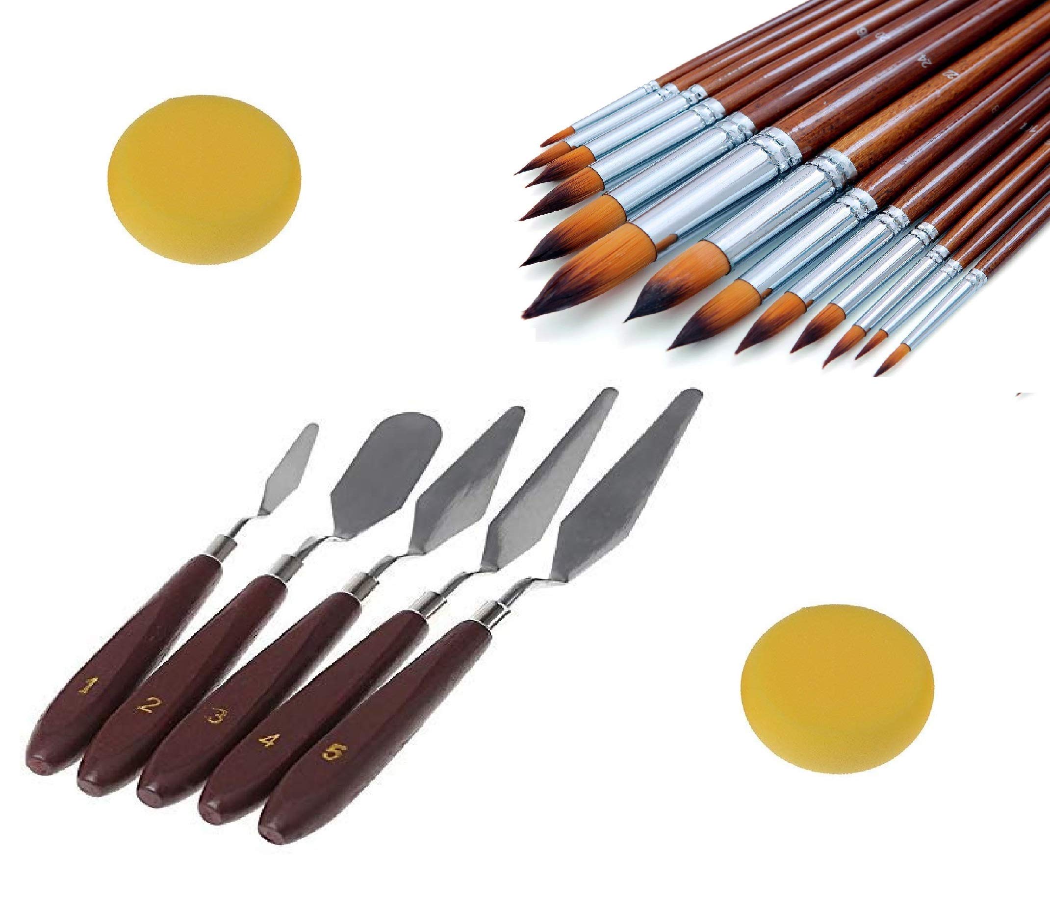 ArtBee® ArtBee Painting Brushes Set for Acrylic, Oil and Watercolor Painting (Round Brushes and Painting Knife with Sponge-Set of 15) 1