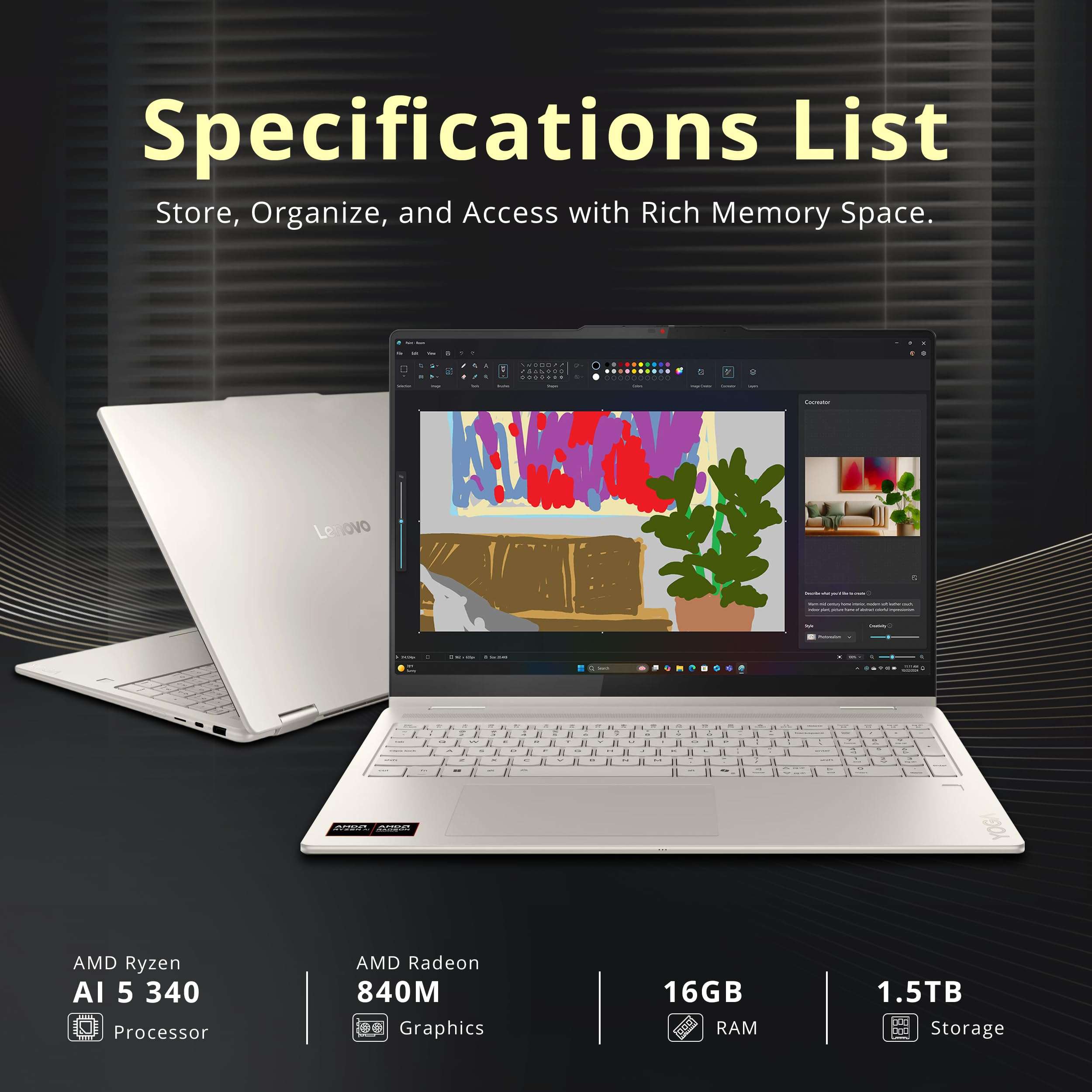 Lenovo Yoga 7 2-in-1 Copilot+ Laptop, 16" WUXGA Touchscreen, AMD Ryzen AI 5 340, 16GB LPDDR5X, 1.5TB(512GB SSD+1TB Docking Station), Fingerprint, Backlit Keyboard,FHD Webcam, Win 11, Seashell 4