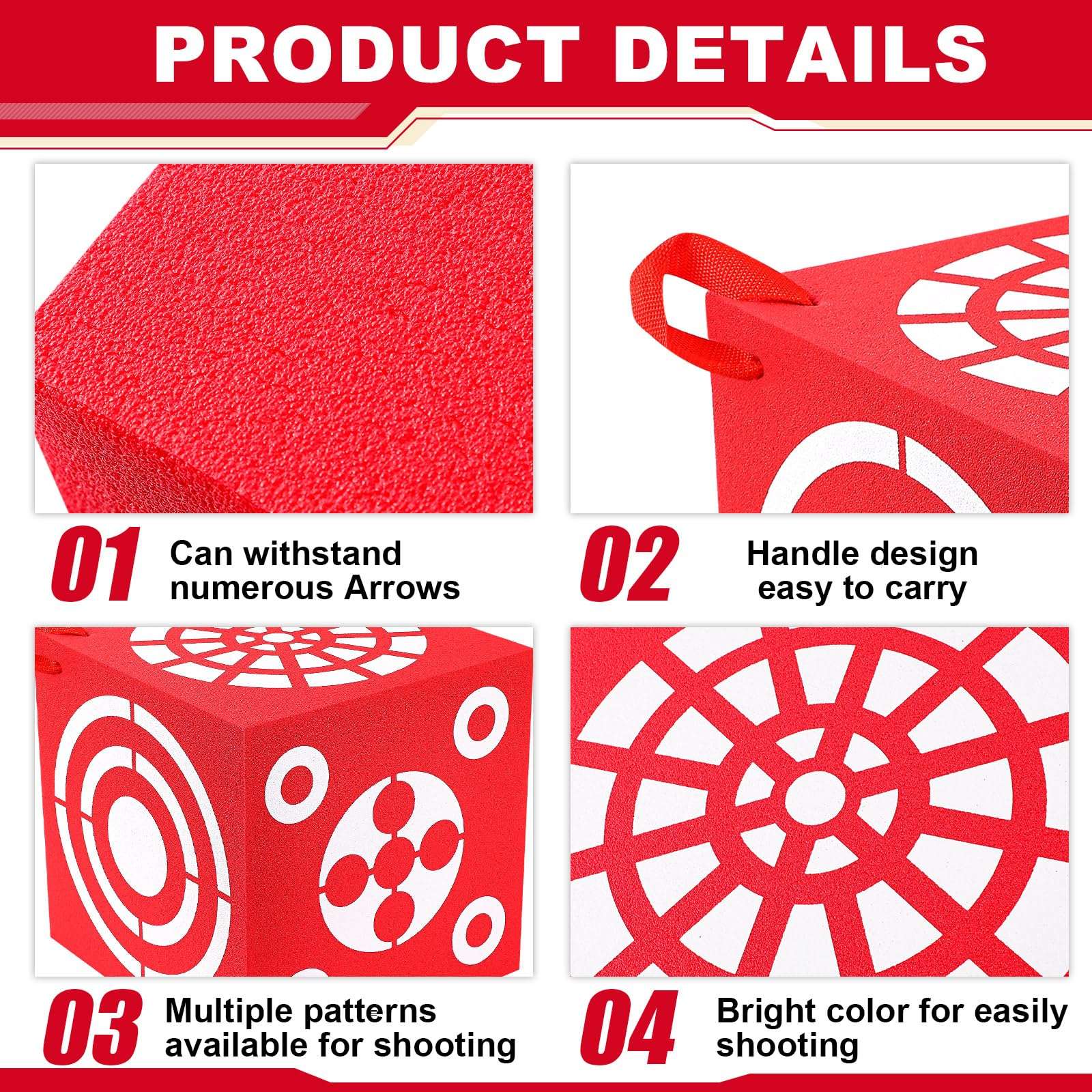 ShinyRelief Red 3D Foam Archery Target 6 Side Dice Cube Archery Target Accessories with Handle 13 x 13 x 13 Inch Lightweight Archery Block Target for Shooting Backyard Practice, Easy Arrow Removal 6