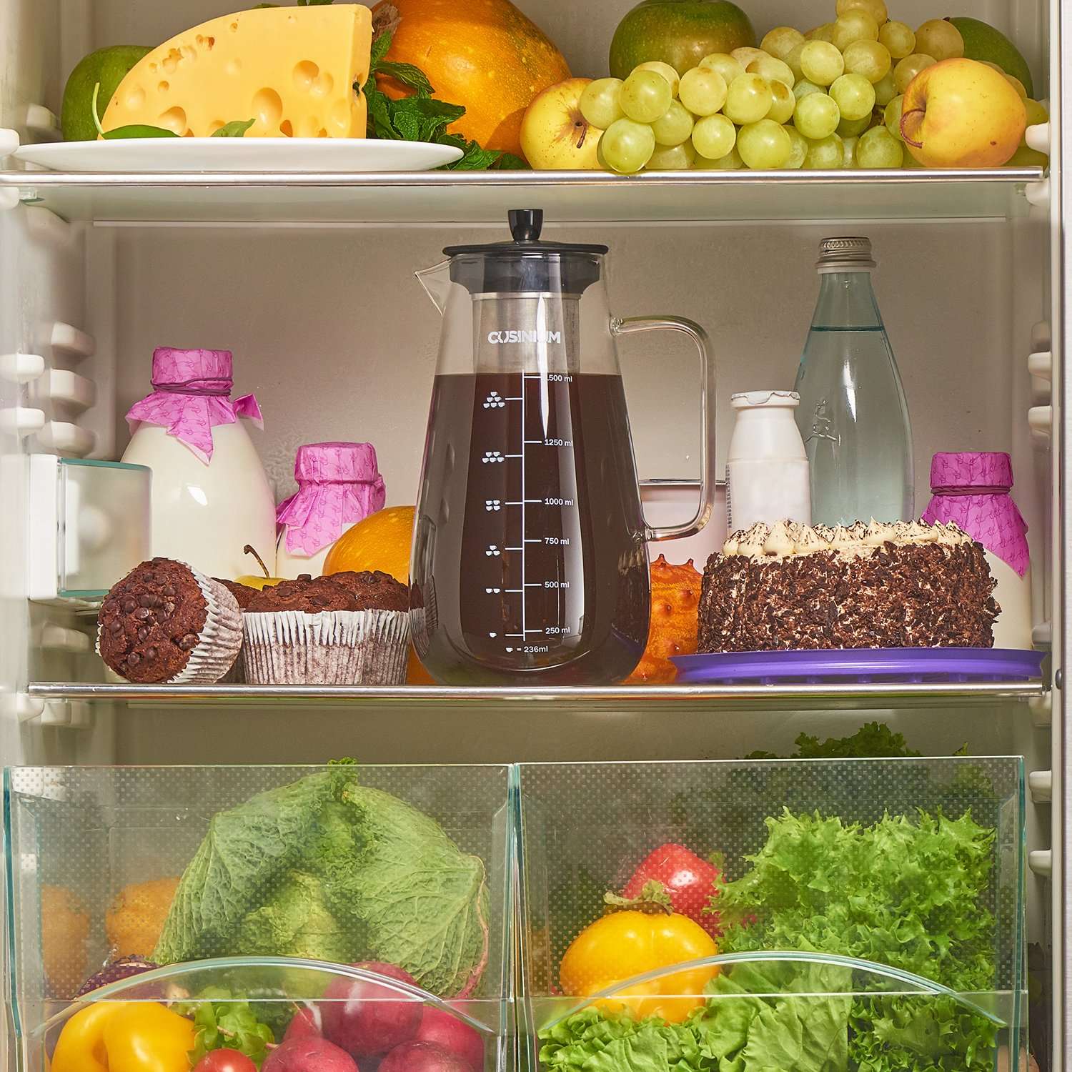 CUSINIUM Large Cold Brew Coffee Maker - 1.5 Quart Iced Coffee Maker - Glass Coffee Carafe With Removable Stainless Steel Filter - Fruit infuser pitcher 5