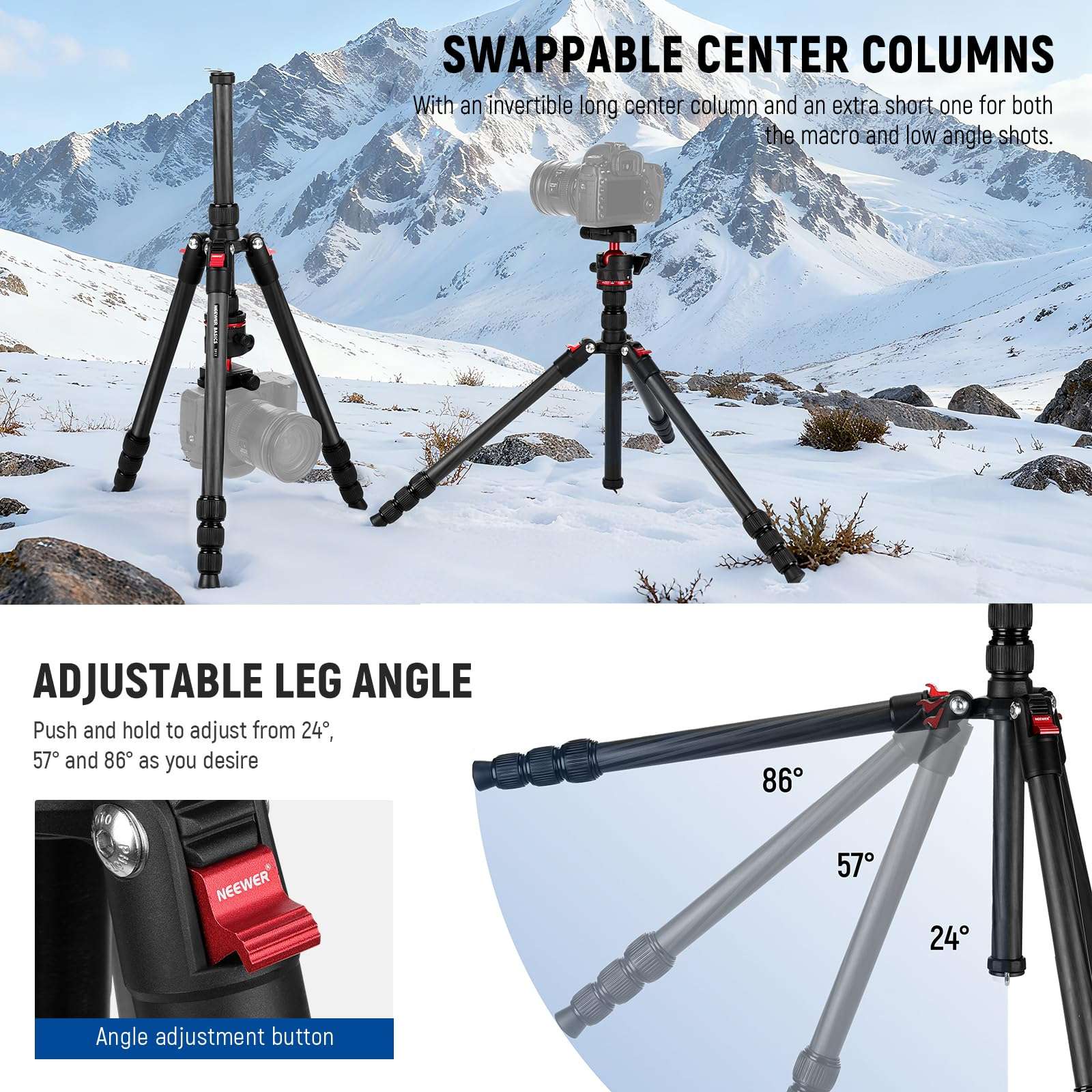 NEEWER Basics Carbon Fiber Travel Tripod, 64" Compact Lightweight Portable Camera Video Stand, Arca Type Ball Head & Cell Phone Holder Compatible with iPhone Video Recording, Max Load 13.2 lbs, TP17 5