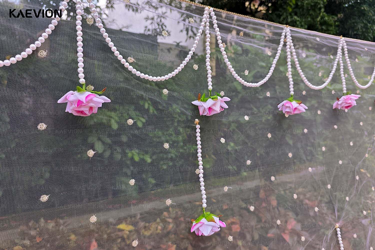 KAEVION Indian Bride Entry Canopy | Mandap Entry Chaddar | Flowers Chadar for Wedding Entry | Trending Decorations Garland Net Chadar (Pink) 6