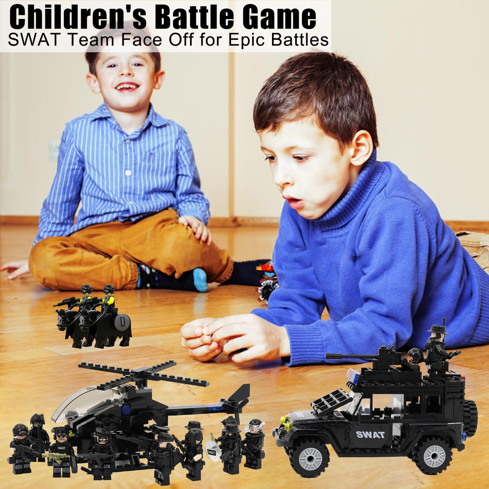 Koowants SWAT Set with 12 SWAT Officers, 2 Mounted Police with Horse – 1 Helicopter, 1 Armored SWAT SUV Vehicle,and 2 Motorcycle,Safe & Durable ABS – Great Gift for Kids, Boys, and Collectors 5