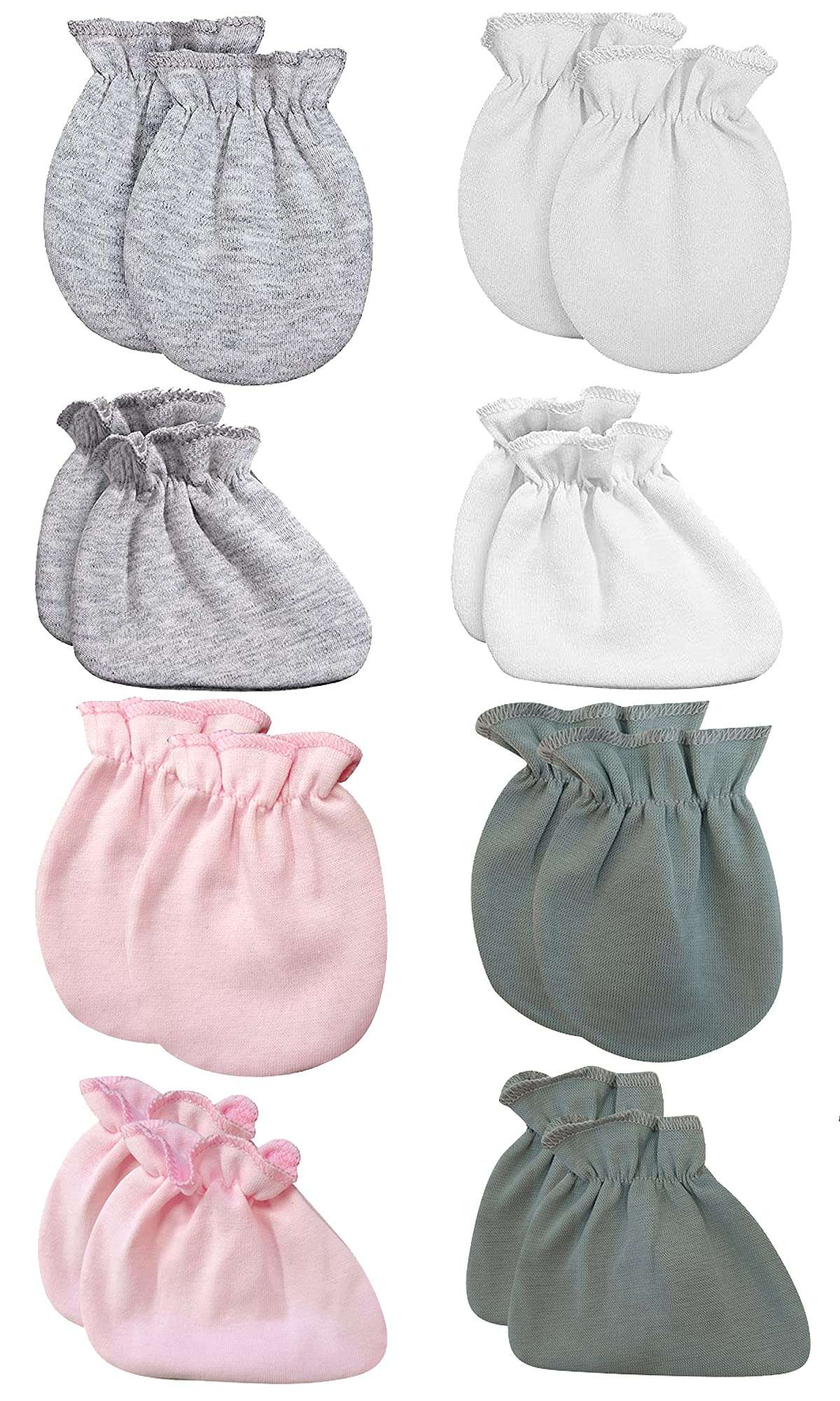 Newborn Infant baby Ankle Socks Mittens Set Cotton Cute Cozy Crew Sock Gloves for Baby Boy Girls 0-12 Months (0-12 Months, 4-Color Set（White + pink + grey + blue grey）) 1