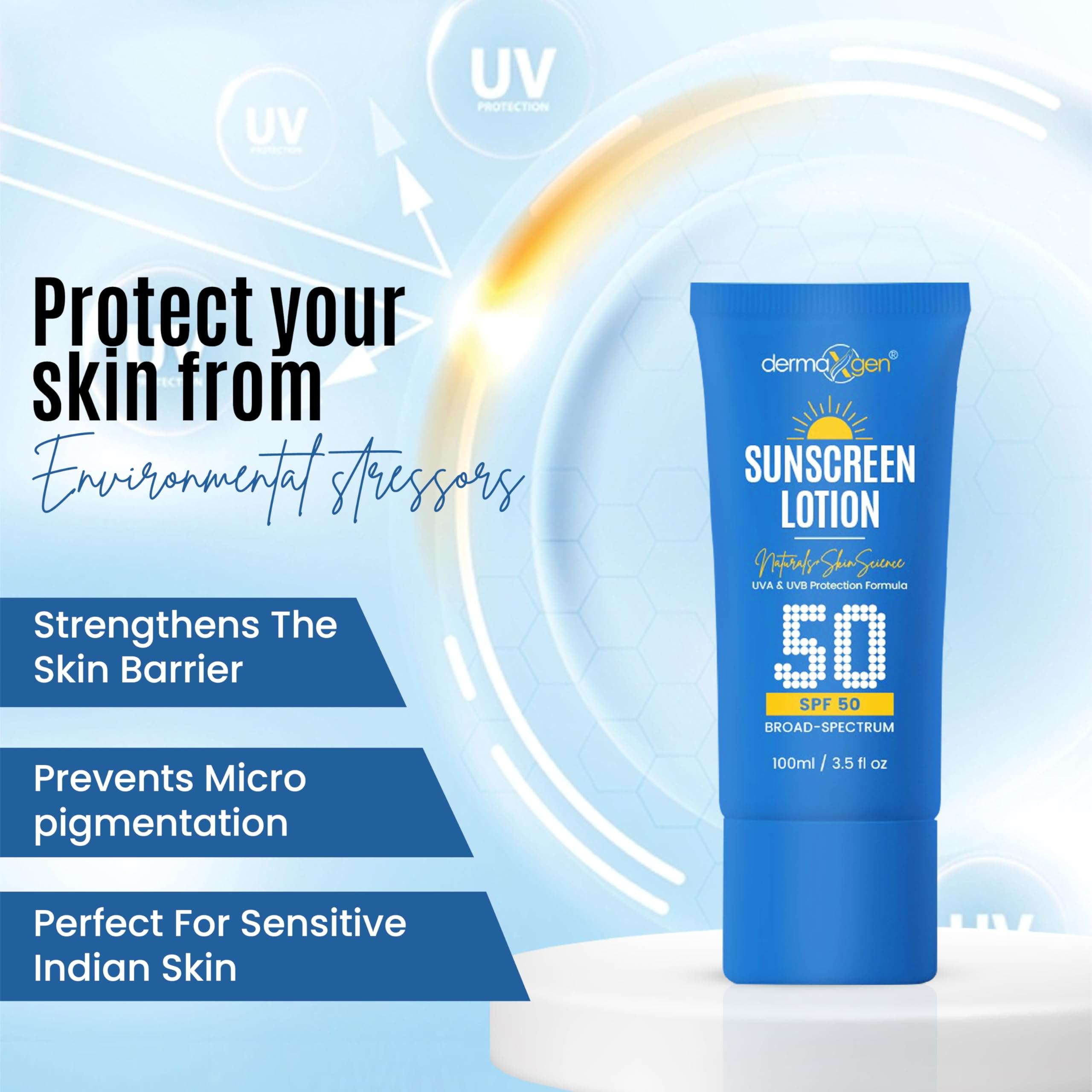 Dermaxgen Sunscreen Lotion Broad Spectrum SPF 50 – Lightweight, Non-Greasy Sun Protection for All Skin Types. Hydrates, Skin Shield, Water-Resistant Coverage for Radiant, Moisturized Skin. 4