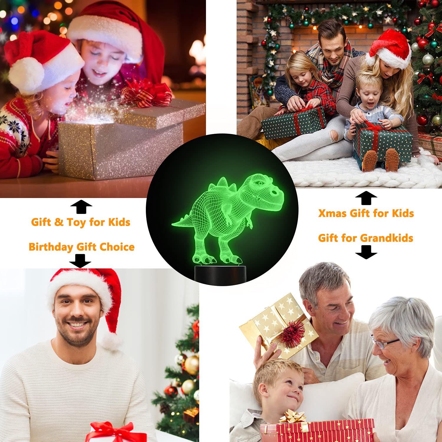 Night Light for Kids Dinosaur T-rex 3D Night Light Bedside Lamp 7 Color Changing Xmas Halloween Birthday Gift Toys for Child Baby Boy 5