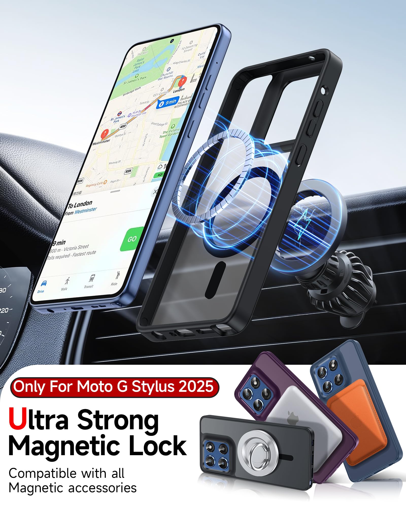 LeYi for Moto G-Stylus-2025 Case: Motorola G Stylus 2025 Case [Mag-Safe Fit] with 2X Screen Protector, Raised Camera Guard Matte Translucent Slim Translucent para Moto G Stylus 2025 Phone Case, Black 4