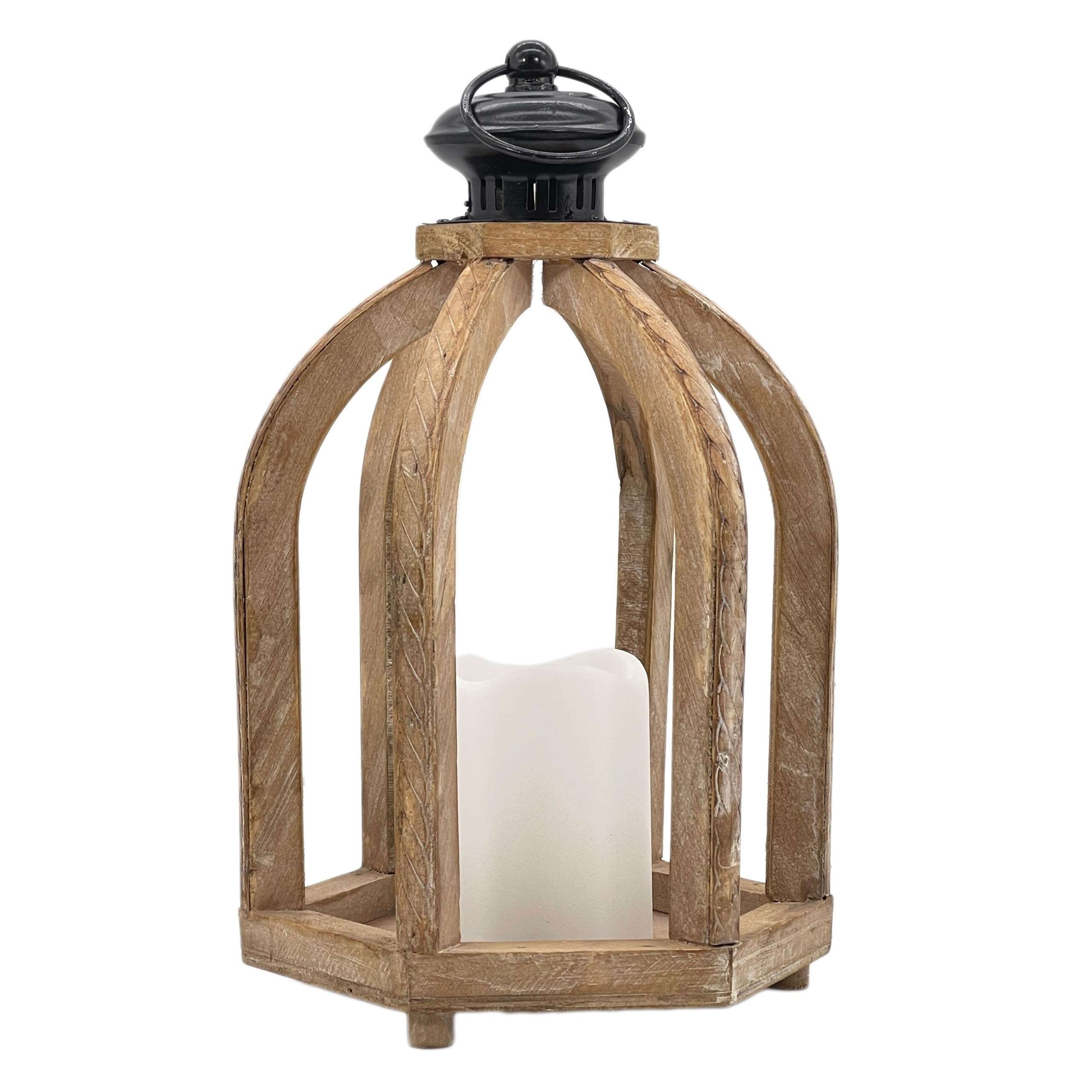 Galt International 12.4" Rustic Wooden Accented LED Candle Lantern (Natural) Wood Frame Warm Candle Rustic Home Decor 3