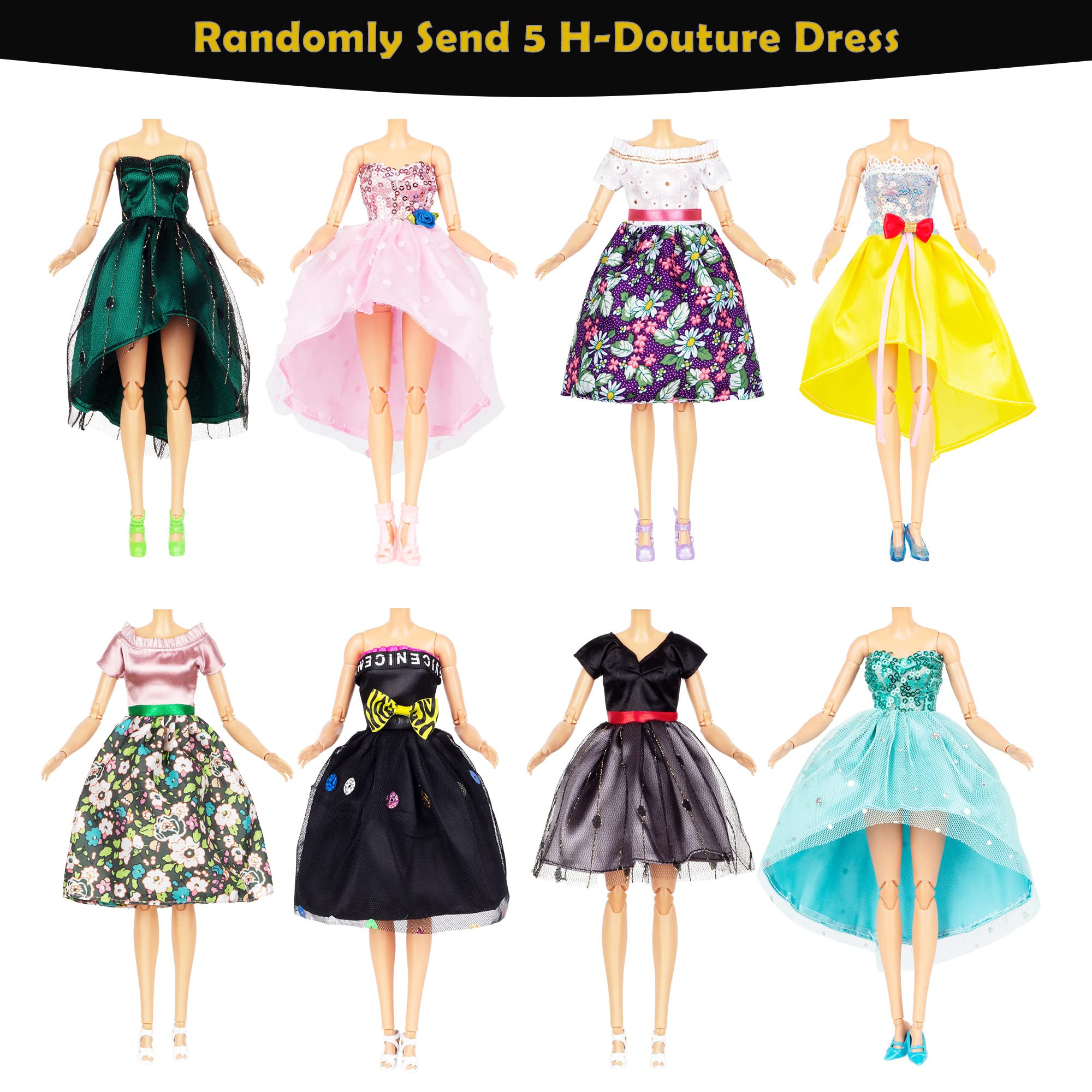 45 Pack Doll Dress and Accessories Include 5 Unique H-Douture Dress,5 Fashion Dress 5 Sets Swimsuit Bikini 5 Fashion Bags 9 Crown Necklace Bracelet Camera 6 Hanger and 10 Shoes 4