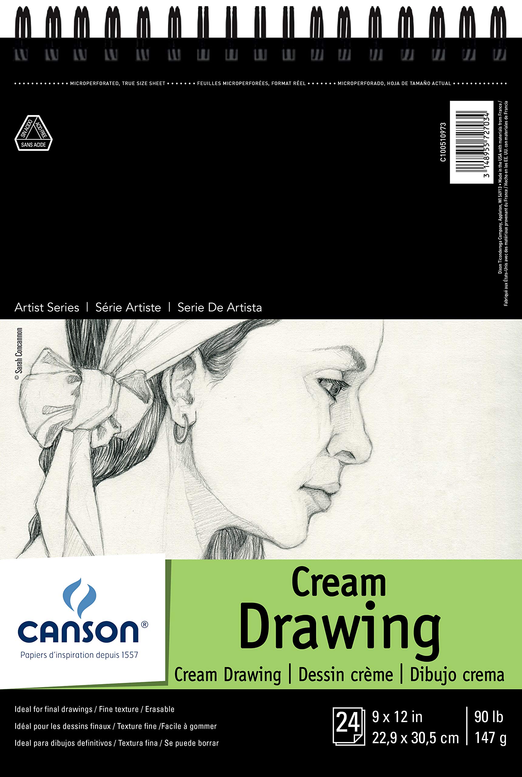 Canson Artist Series Drawing Paper, Cream, Wirebound Pad, 9x12 inches, 60 Sheets (90lb/147g) - Artist Paper for Adults and Students - Charcoal, Colored Pencil, Ink, Pastel, Marker