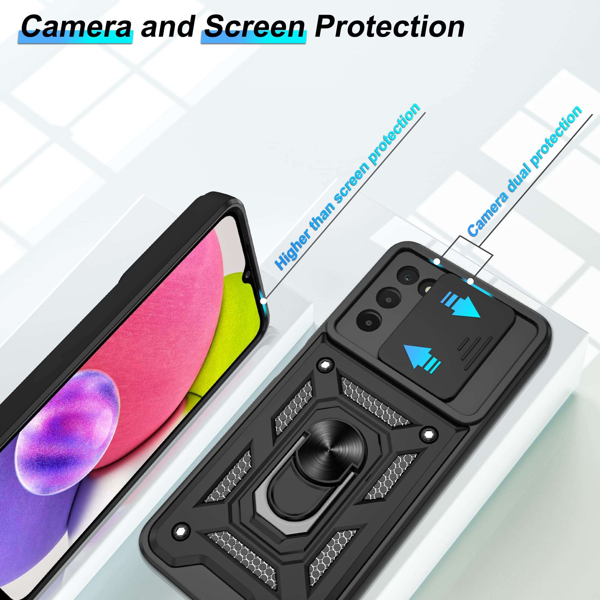 ATUMP for Samsung Galaxy A03S Phone Case with HD Screen Protector, Heavy Duty Shockproof [Military Grade] Protective Case for Samsung Galaxy A03S, Black 2