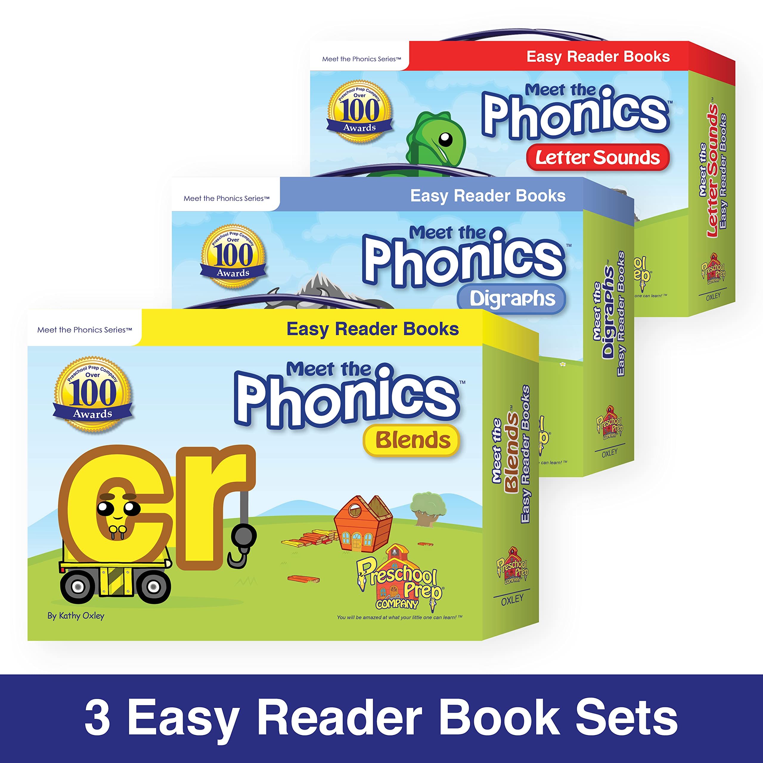 Meet the Phonics BIG SET! – Bundle with Letter Sounds, Digraphs & Blends: 3 Sets of Easy Reader Books, 3 Workbooks, 3 Coloring Books, 3 Sets of Flashcards + Video Downloads! 4