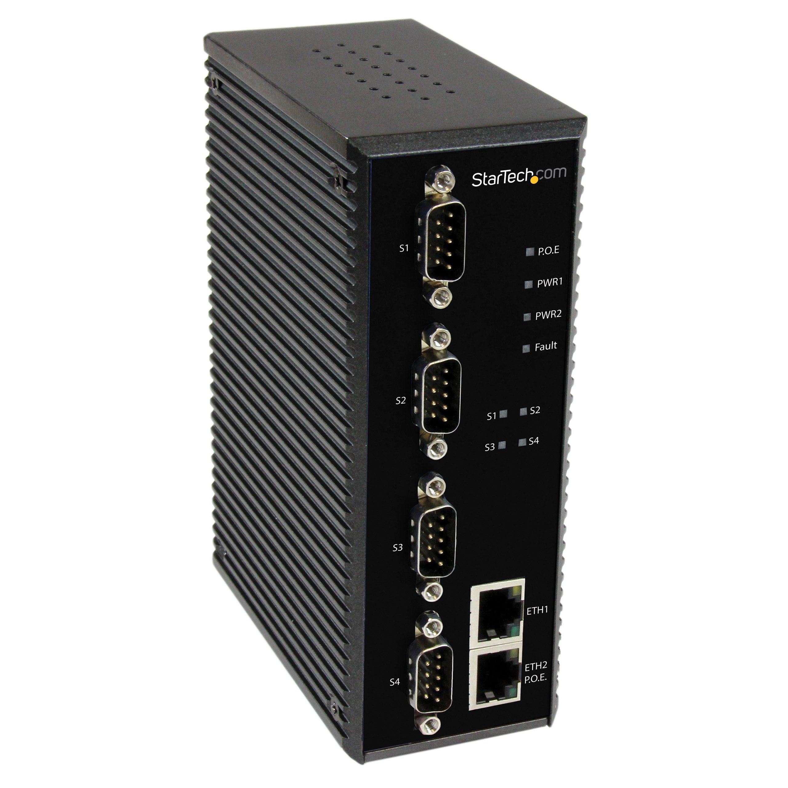 StarTech.com 4 Port Industrial RS-232 / 422 / 485 Serial to IP Ethernet Device Server - PoE-Powered - 2x 10/100Mbps Ports - Serial over IP (NETRS42348PD),Black 1