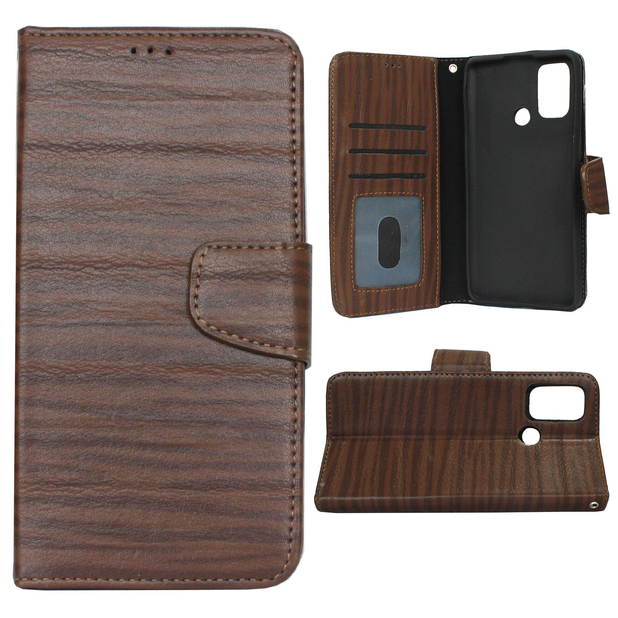 KBV Stylish Leather Flip Cover Card Holder Case for Oppo A53 (Walnut Brown) 1