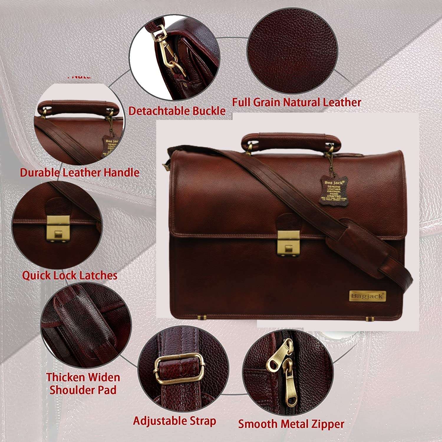 BAG JACK Andromedae Genuine Leather Laptop Upto 17 Inches Macbook Pro Briefcase Men Office Travelling Documents Storage Carry On Handle Shoulder Strap Suitcase 6