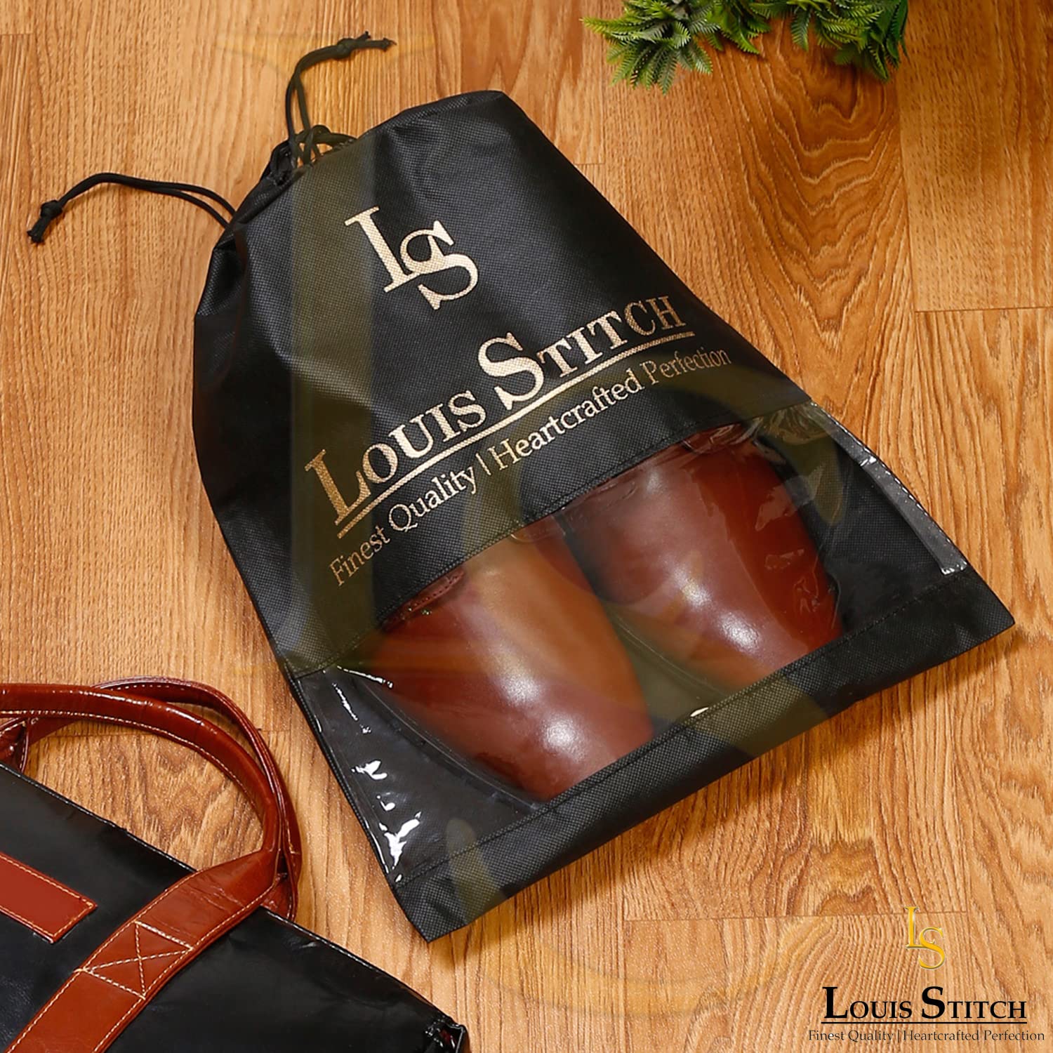 LOUIS STITCH Non-Woven Shoe Bag Travel Accessories Shoes Storage Cover Waterproof String Bag's Organizer Combo for Men Women Unisex (Pack of 12) (Black & Beige See-Thru) 4