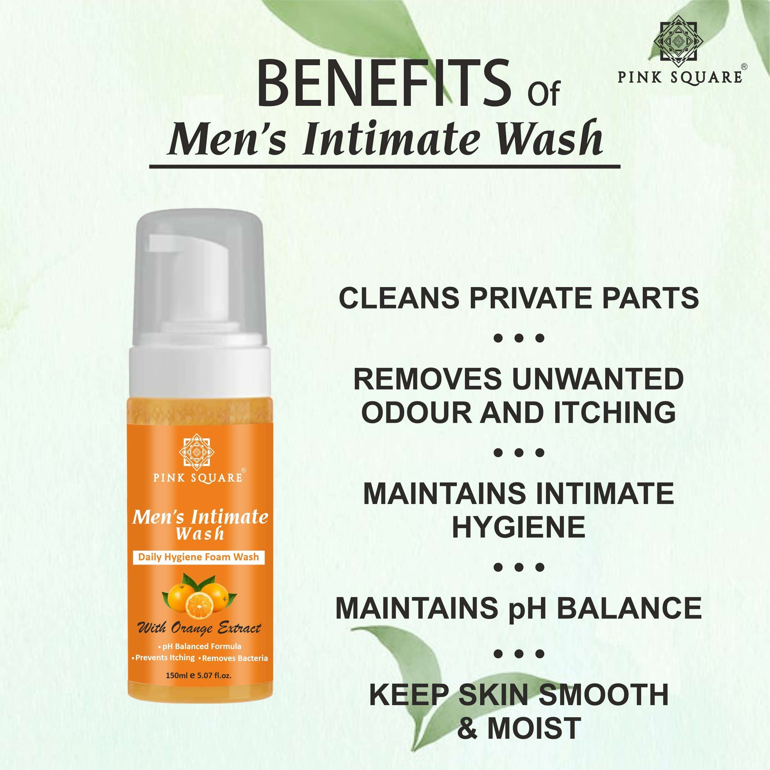 Pink Square Natural Men's Intimate Wash with Orange Extract Maintain PH Balance Intimate Daily Care| Better Private Parts Hygiene Body Wash Anti-Bacterial Pack of 3 of 150 ML (450 ML) 4