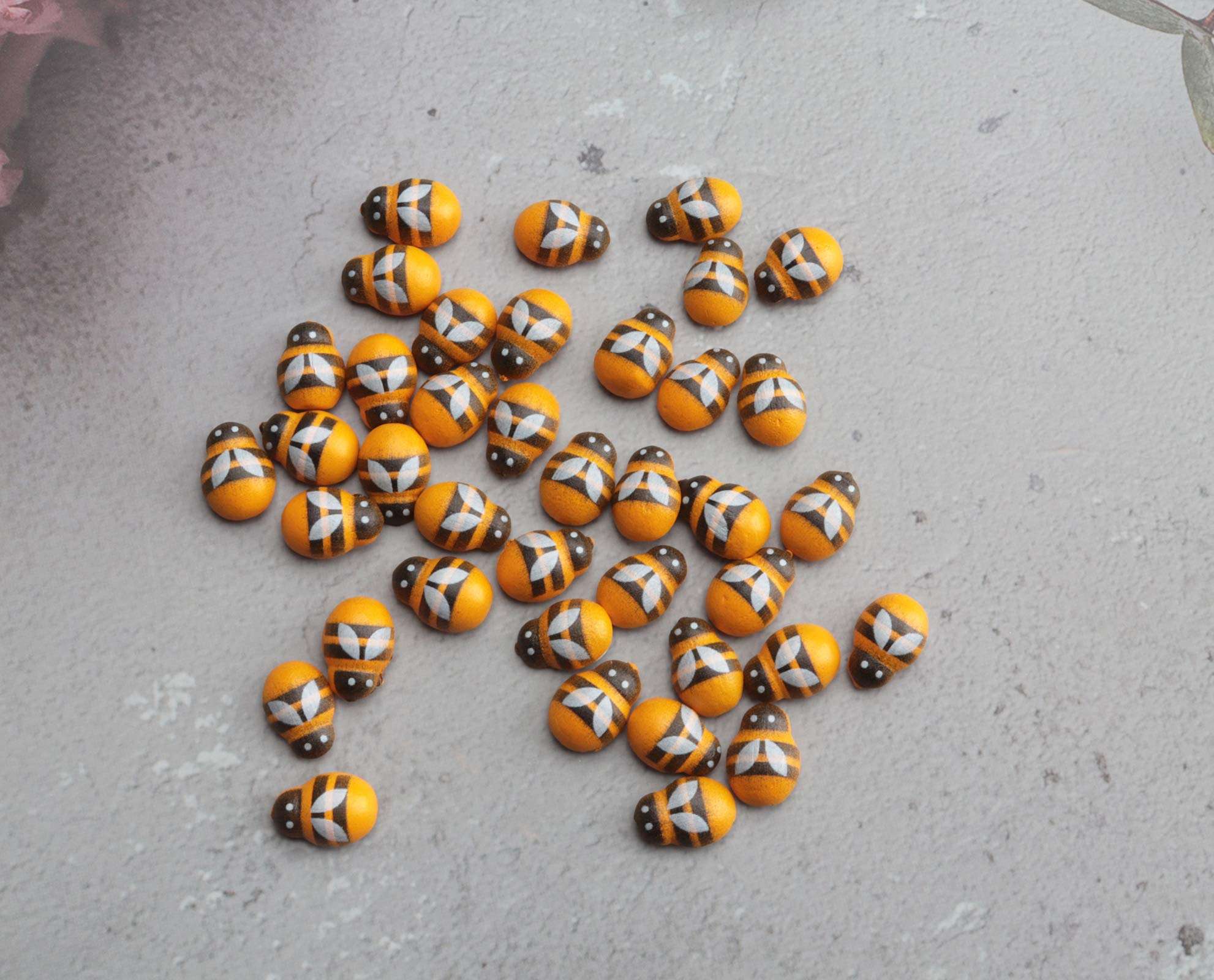 Ruwado 50 Pcs Wooden Bee Tiny Embellishments Self Adhesive Yellow Painted Flatback Bee Stickers for DIY Craft Project Scrapbooking Home Art Baby Shower Birthday Party Bridal Shower Decoration 6