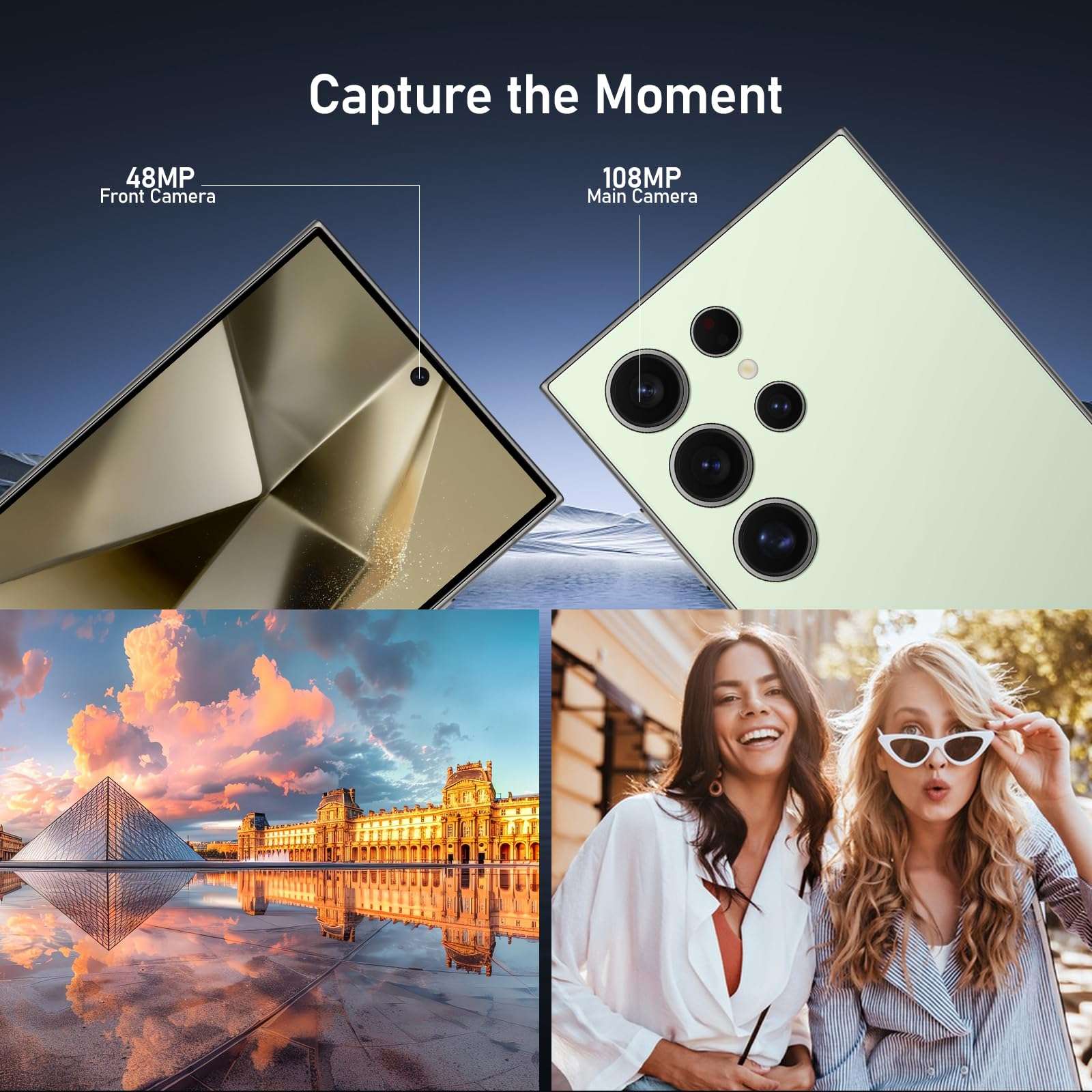 ACCOF C24 Smartphone Unlocked 5G, 6.8 Inch Screen Android 14 Phone 8GB+256GB/1TB Expansion, 108MP Camera 6000mAh Cell Phone Face ID/Dual SIM/GPS/FM Radio(Cyan) 5