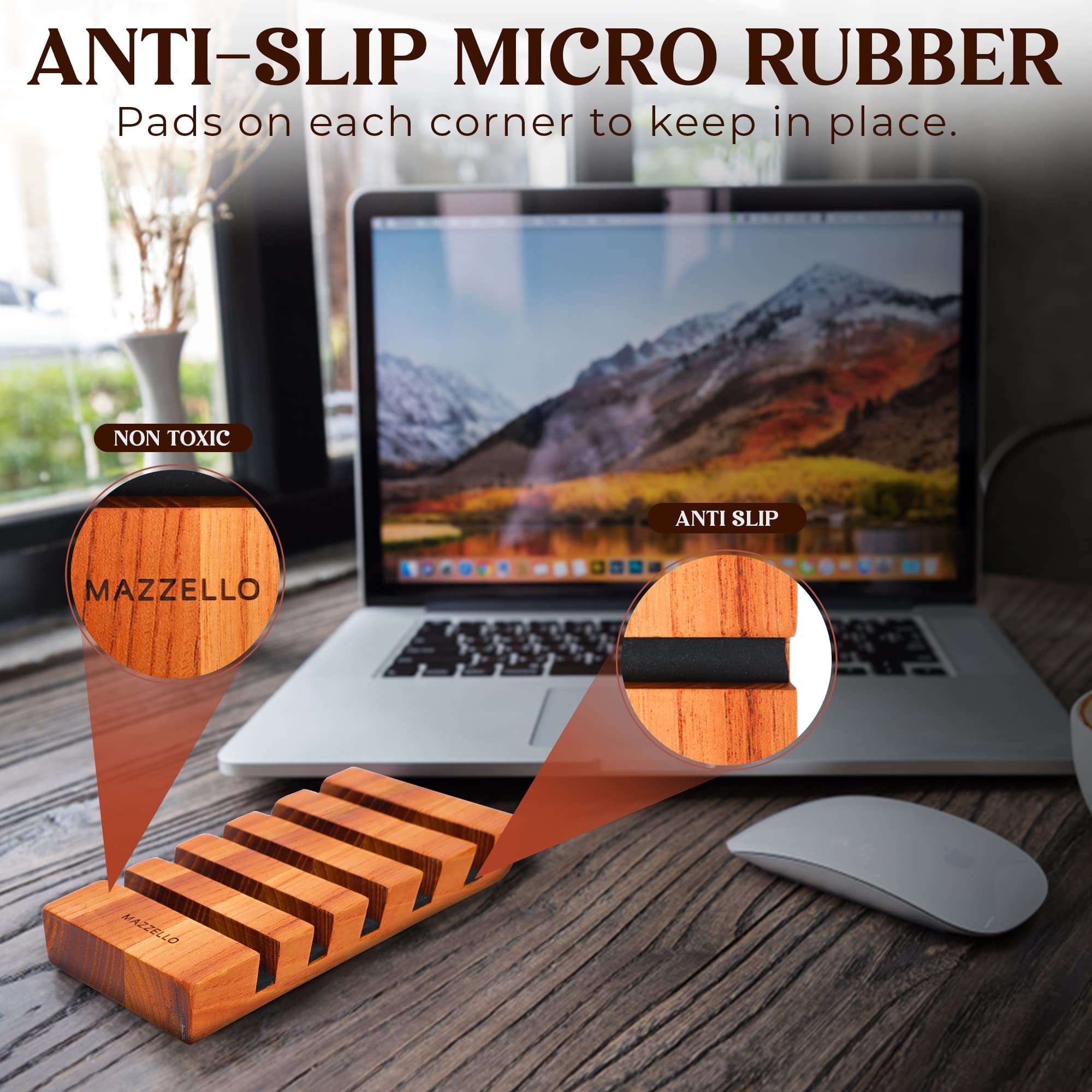 Mazzello Wood Phone Stand: Phone Caddy, Wooden Phone Holder, Cell Phone Holder, Wooden Docking Station Organizer, Device Charging Station Organizer. Wooden Phone Charging Station Organizer 5