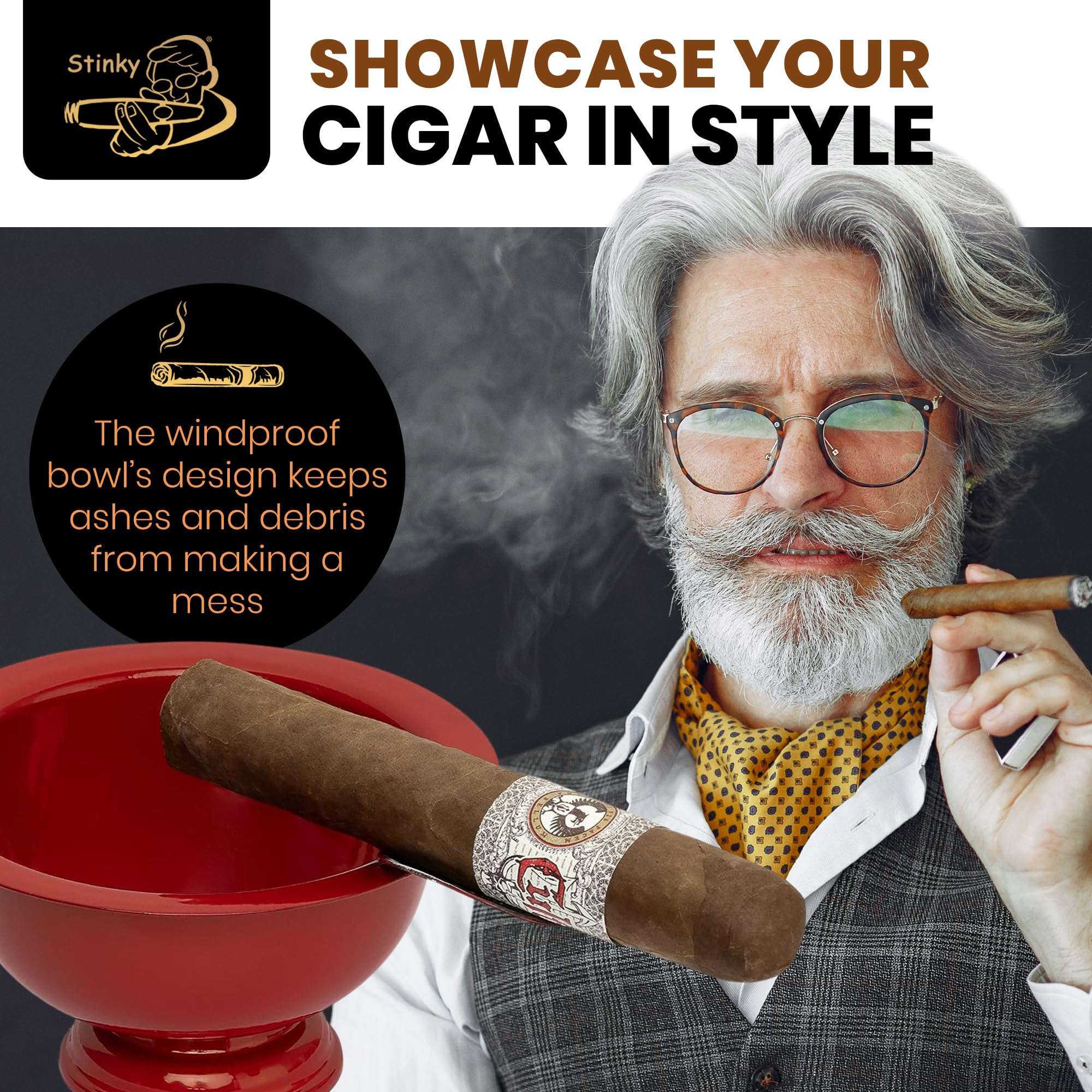 Stinky Cigar Personal Size Ashtray, Matte Red - Compact, Durable Windproof Stainless Steel Design with 1 Stirrup, Deep Bowl, Heat Resistant & Easy to Clean - Perfect Solo Smoker's Companion 5