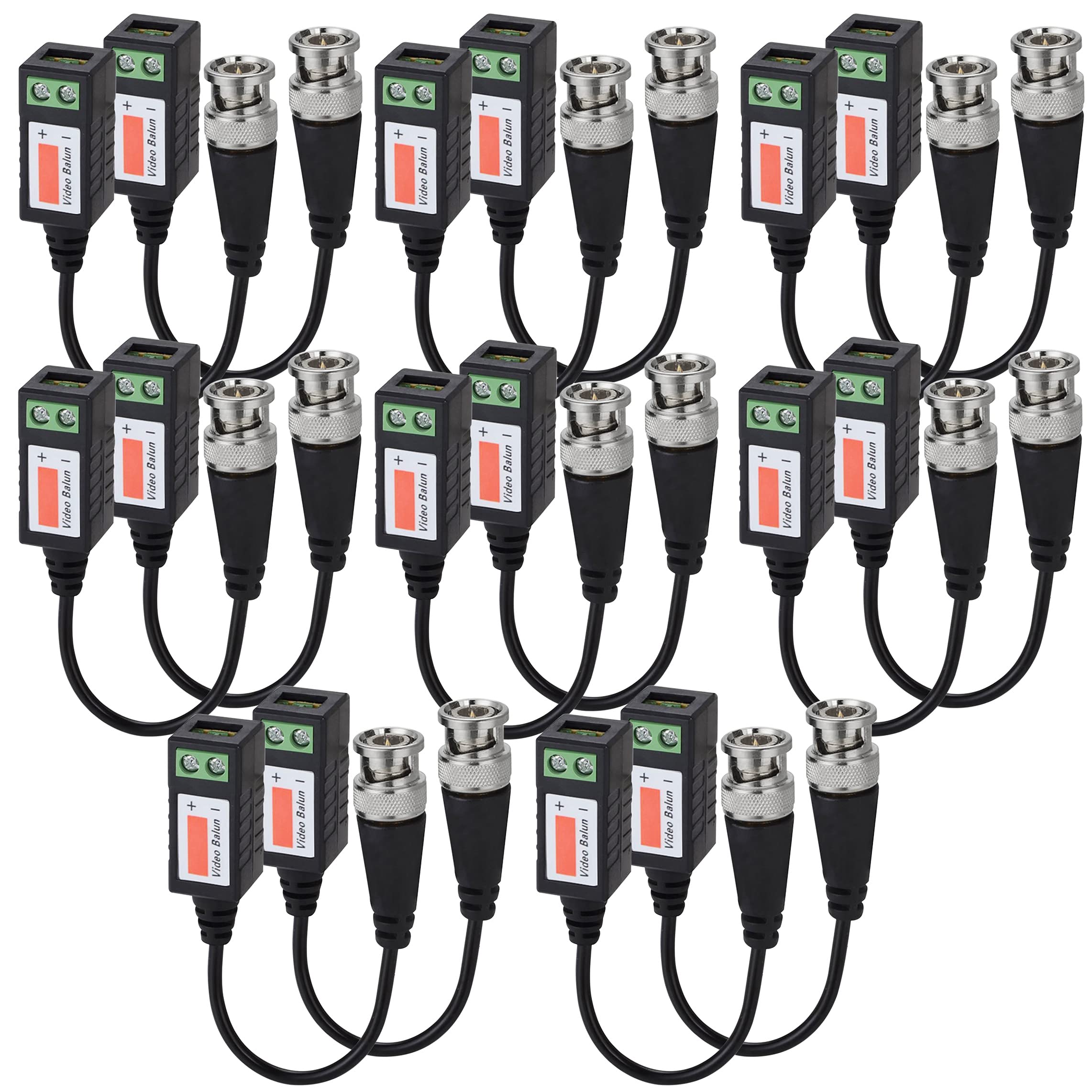 Passive Video Balun Connectors 8 Pairs Cat5 HD Mini CCTV BNC Video Balun Transceiver Cable with Lighting Protection and Coax BNC Connector to RJ45 Terminal for CCTV Surveillance Camera Systems 1