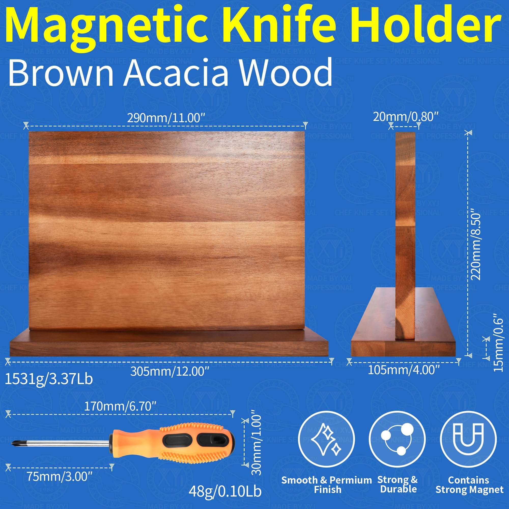 XYJ Kitchen Knife Block Set Stainless Steel 8pcs Knives With Roll Bag Magnetic Knife Stand Holder 3